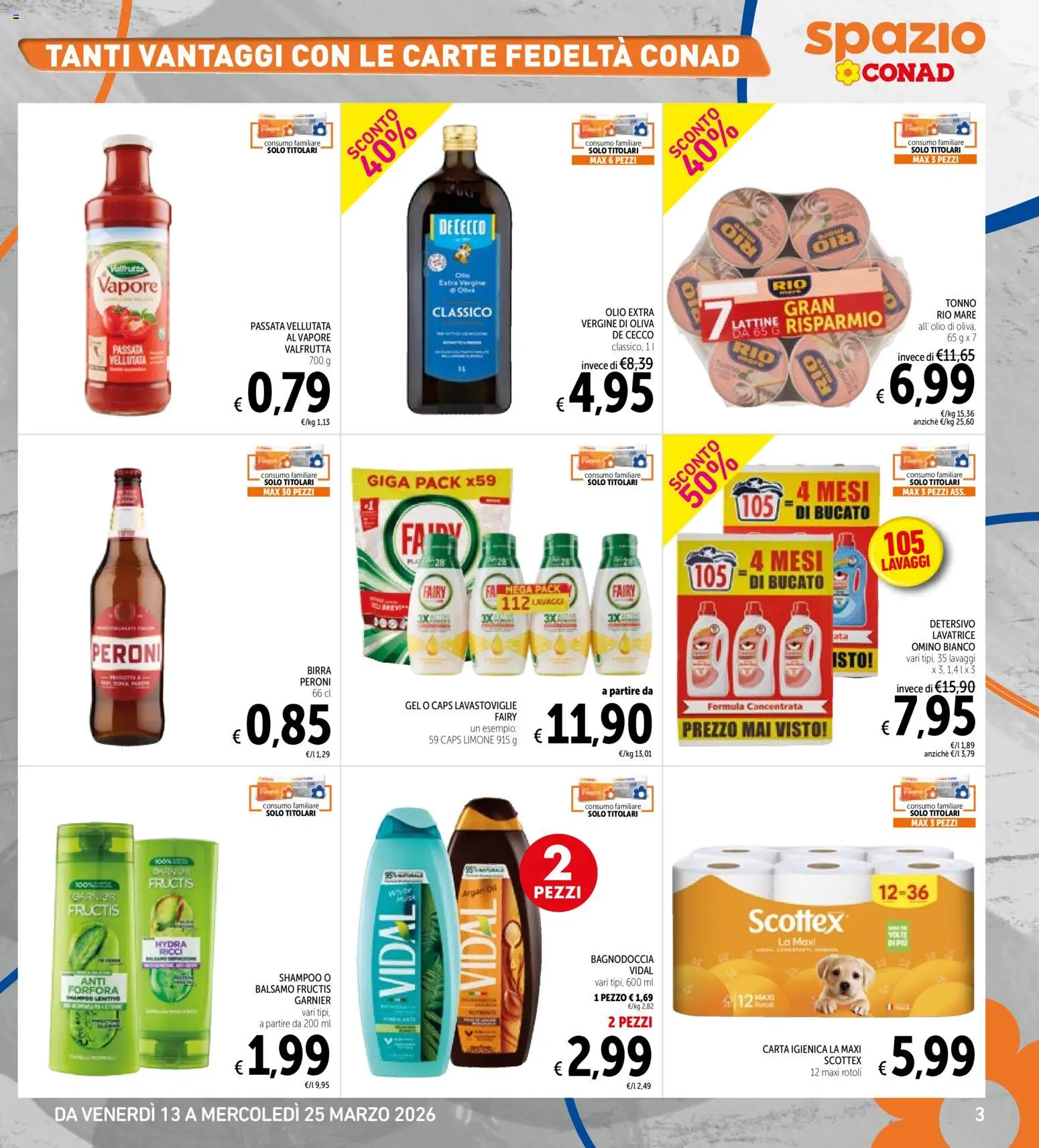 Volantino Spazio Conad del 13.03.2026 | Pagina: 3 | Prodotti: Shampoo, Olio, Lavatrice, Lavastoviglie