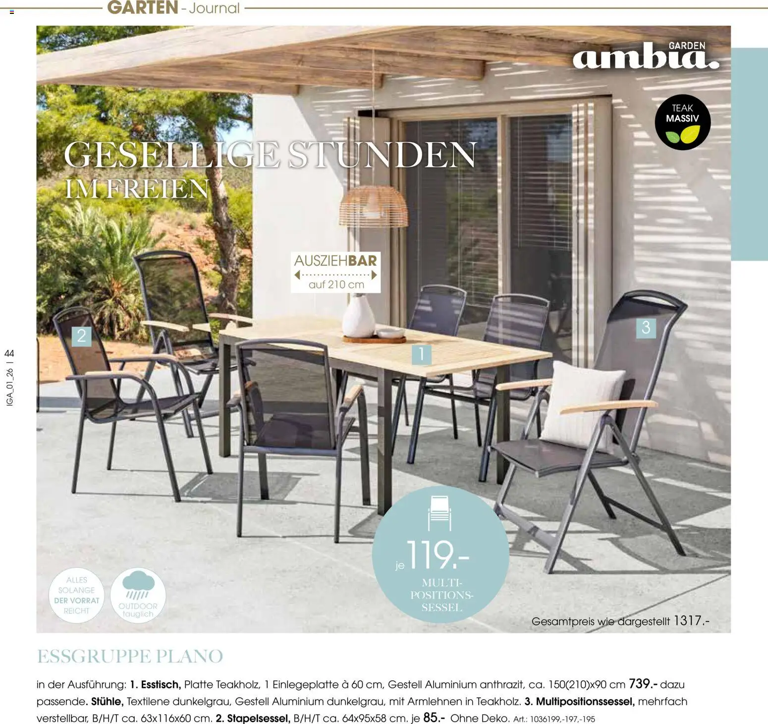 Zurbrüggen Sommer 2026 – gültig ab 19.03.2026 | Seite: 44 | Produkte: Essgruppe, Sessel