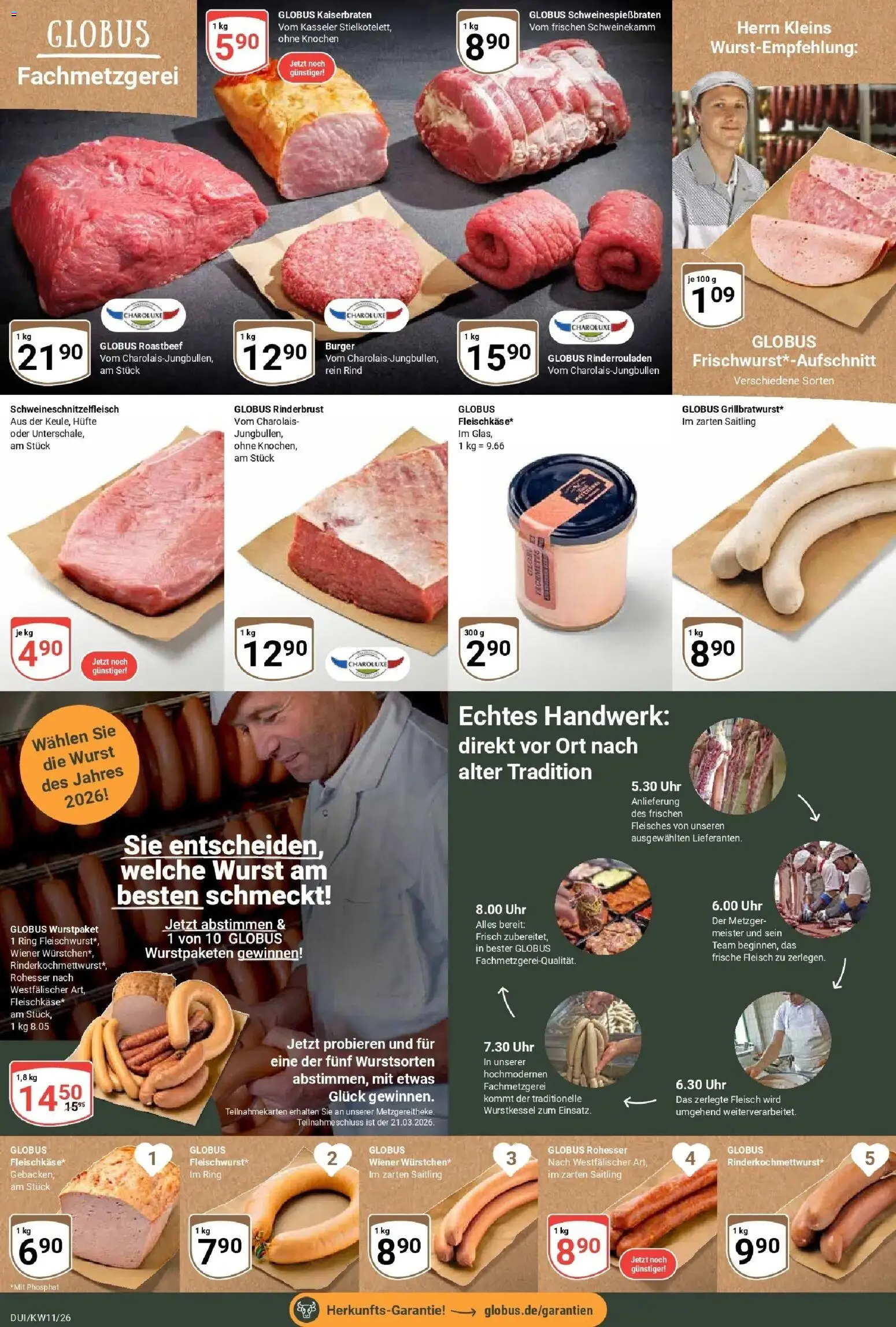 Globus prospekt Duisburg	 – gültig ab 09.03.2026 | Seite: 6 | Produkte: Rinderrouladen, Burger, Fleisch, Uhr