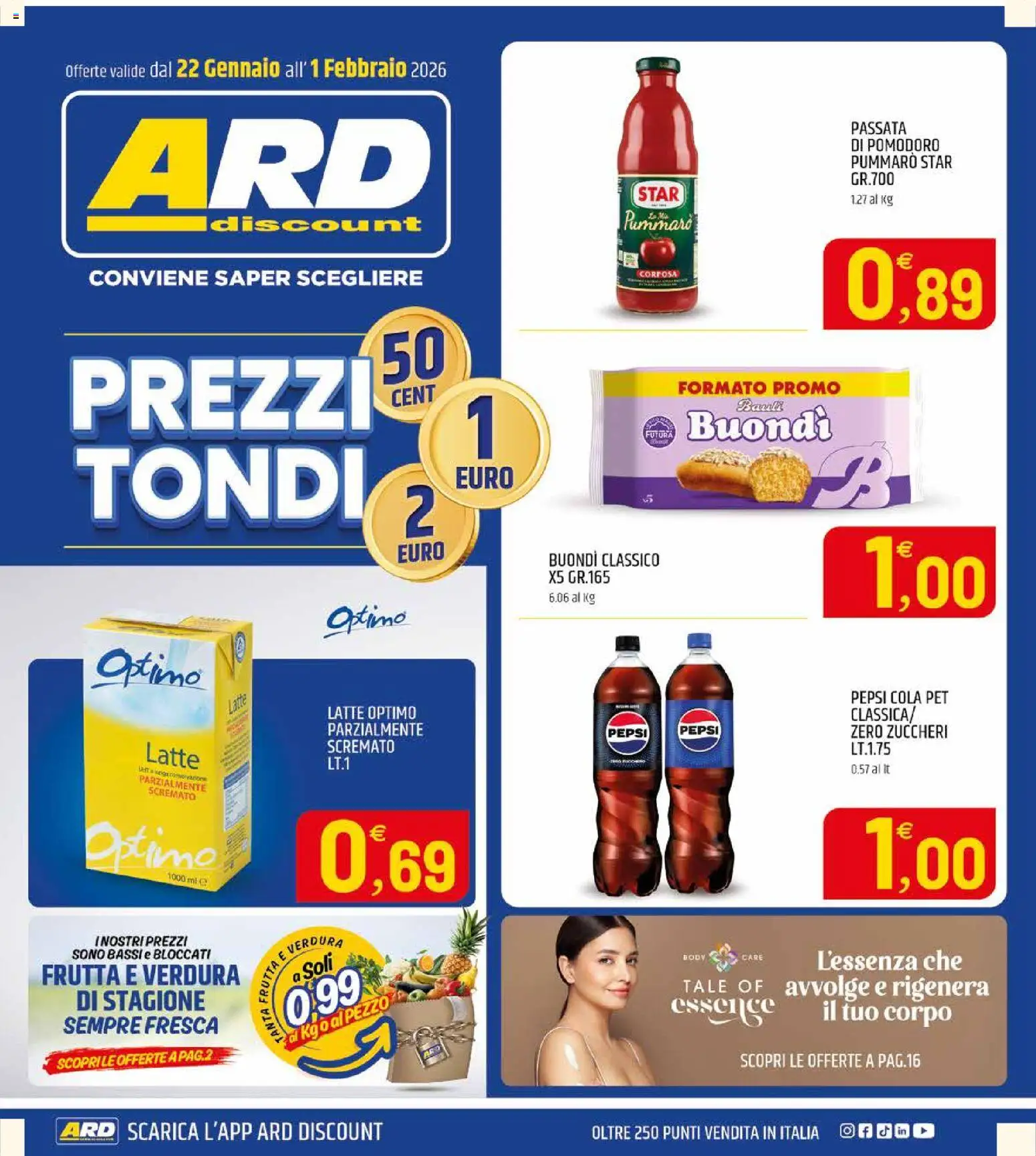 Volantino ARD Discount del 20.01.2026 | Pagina: 1 | Prodotti: Frutta, Pomodoro, Latte, Passata di pomodoro