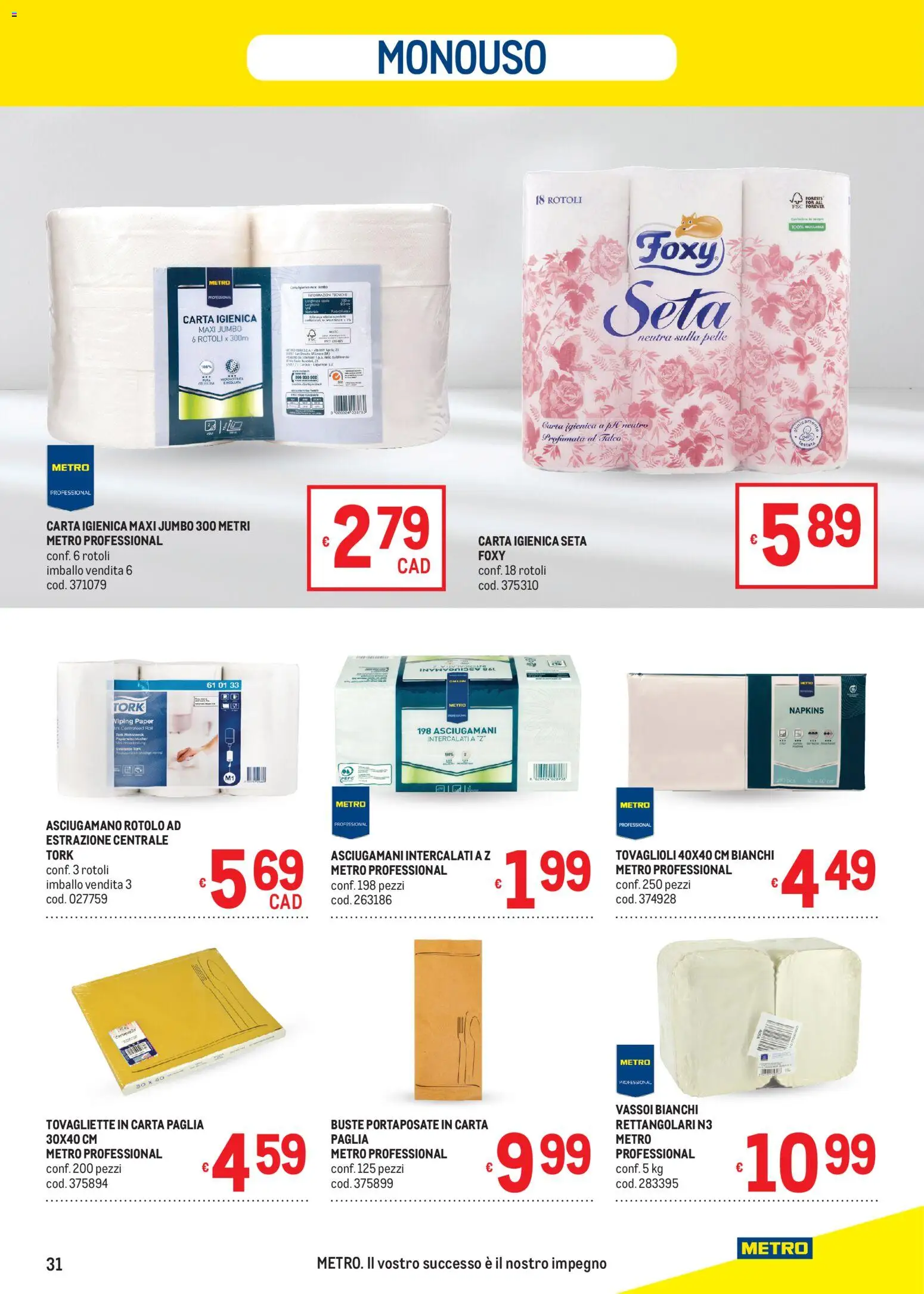 Volantino Metro del 16.04.2026 | Pagina: 31 | Prodotti: Carta igienica, Asciugamano, Portaposate, Tovagliette