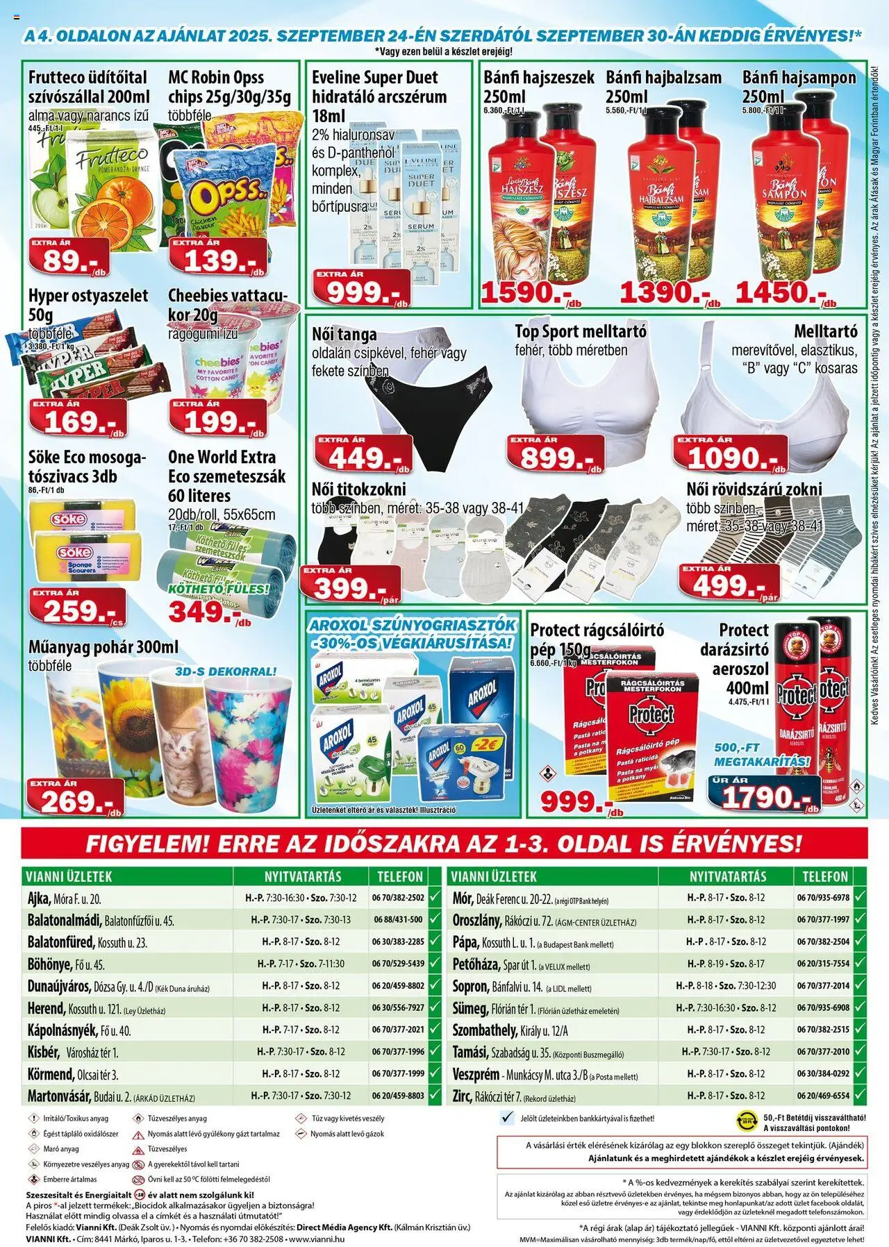 Vianni akciós ujság - amely érvényes a következő dátumtól: 10.09.2025 | Oldal: 4 | Termékek: Titokzokni, Szemeteszsák, Hajbalzsam, Sampon