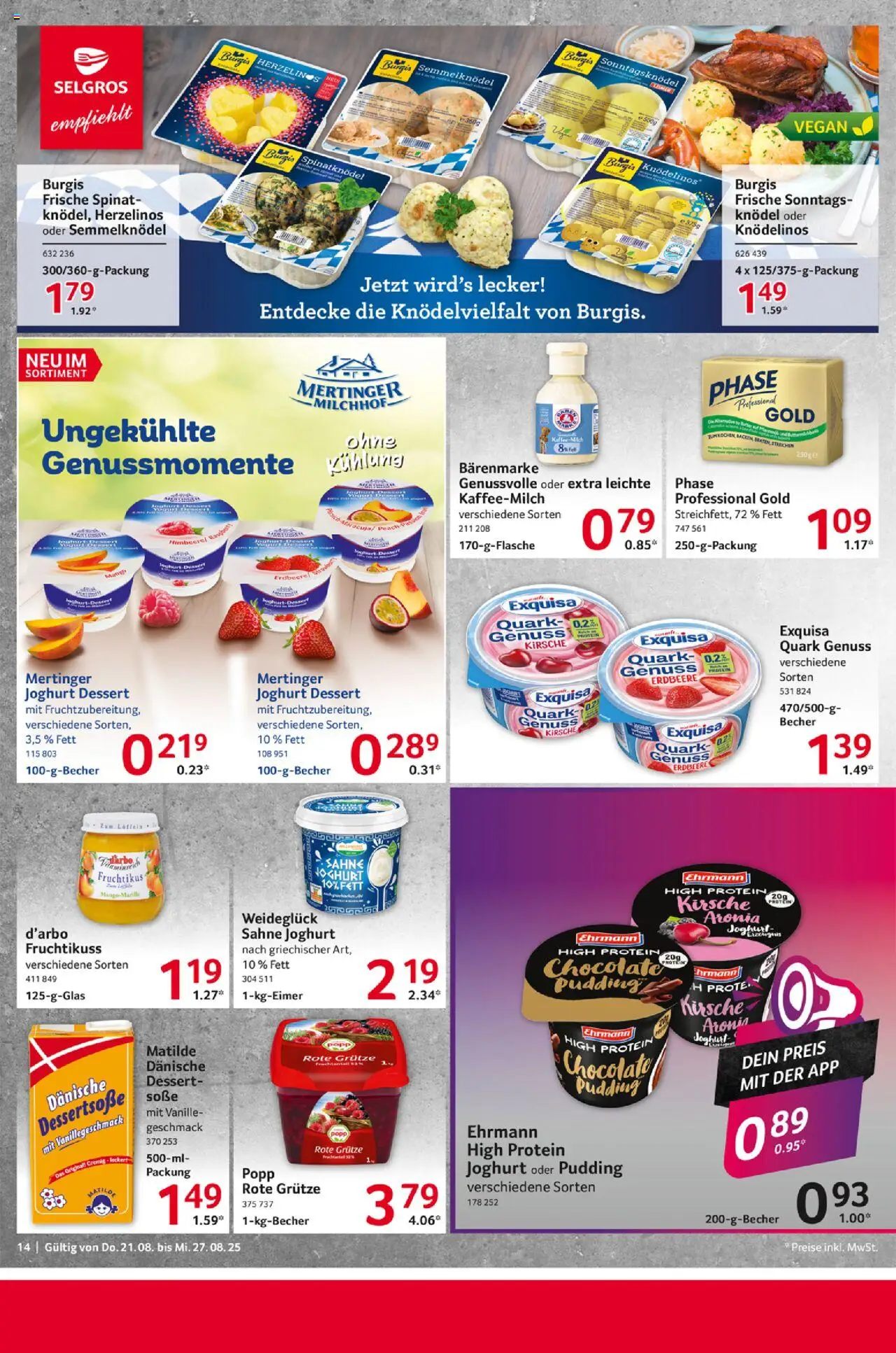 Selgros Prospekt 	 - gültig ab dem 21.08.2025 | Seite: 14 | Produkte: Joghurt, Exquisa, Soße, Sahne