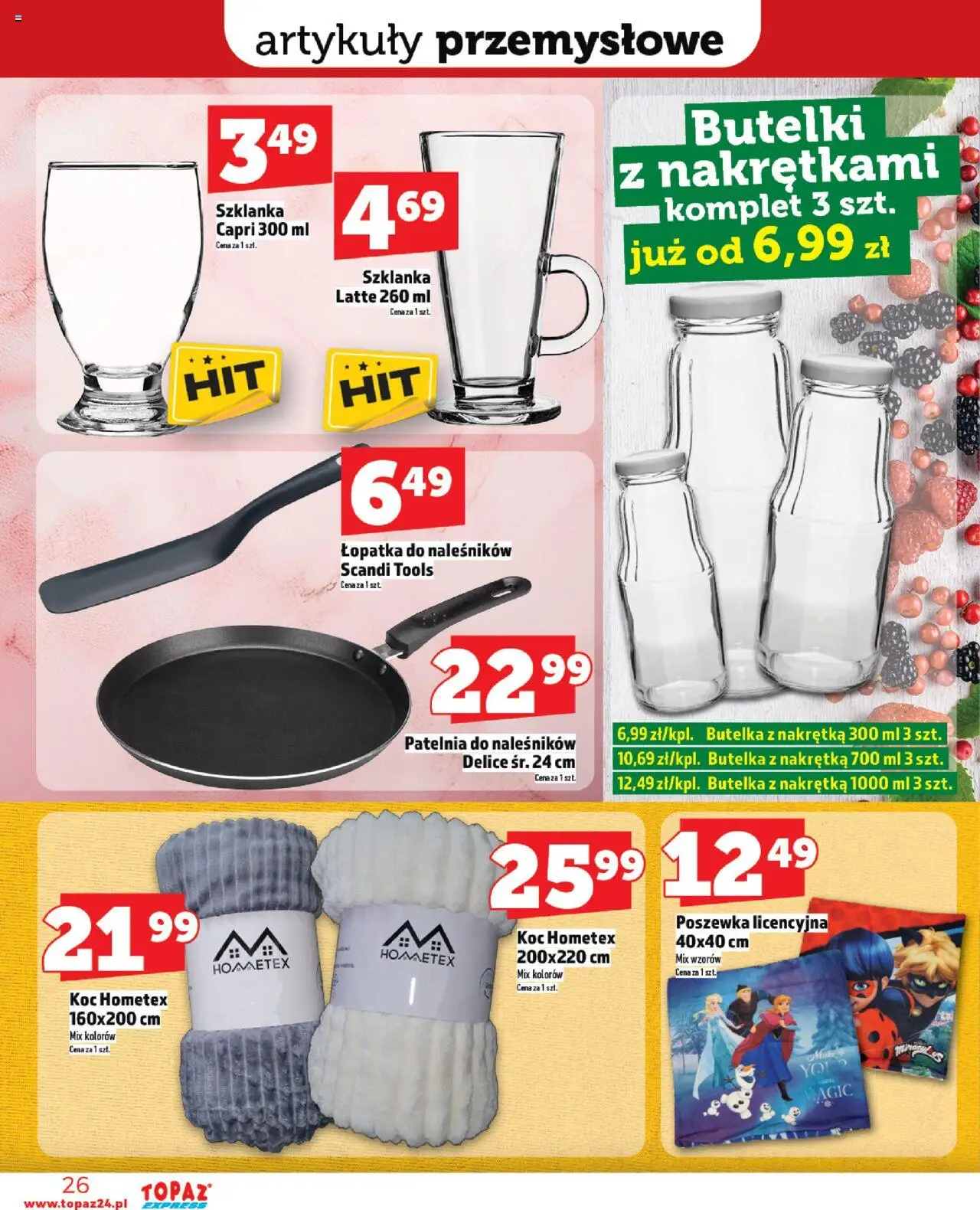 Topaz Gazetka - Express od 07.08.2025 | Strona: 26 | Produkty: Szklanka, Koc, Artykuły przemysłowe, Patelnia