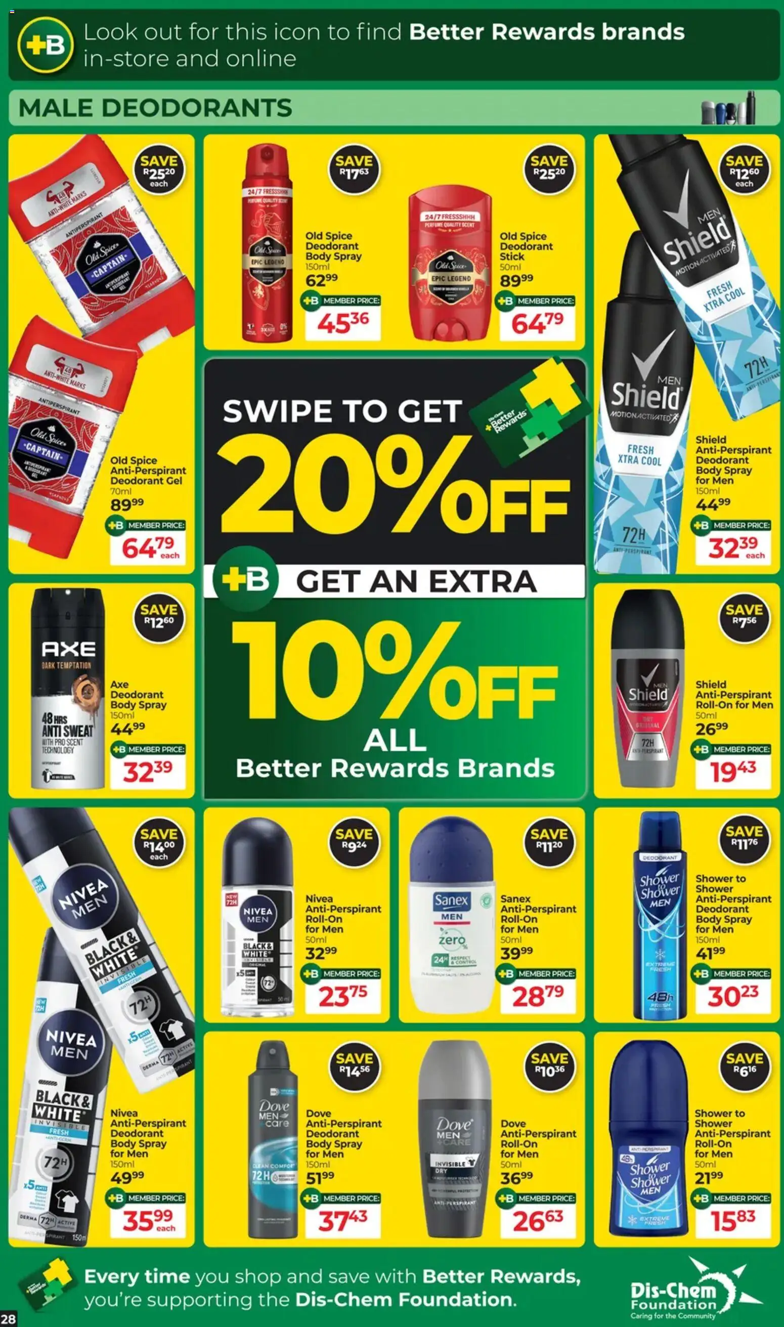 New Dis-Chem catalogue – valid from 21.10.2025 | Page: 28 | Products: Shower, Perfume, Deodorant, Antiperspirant