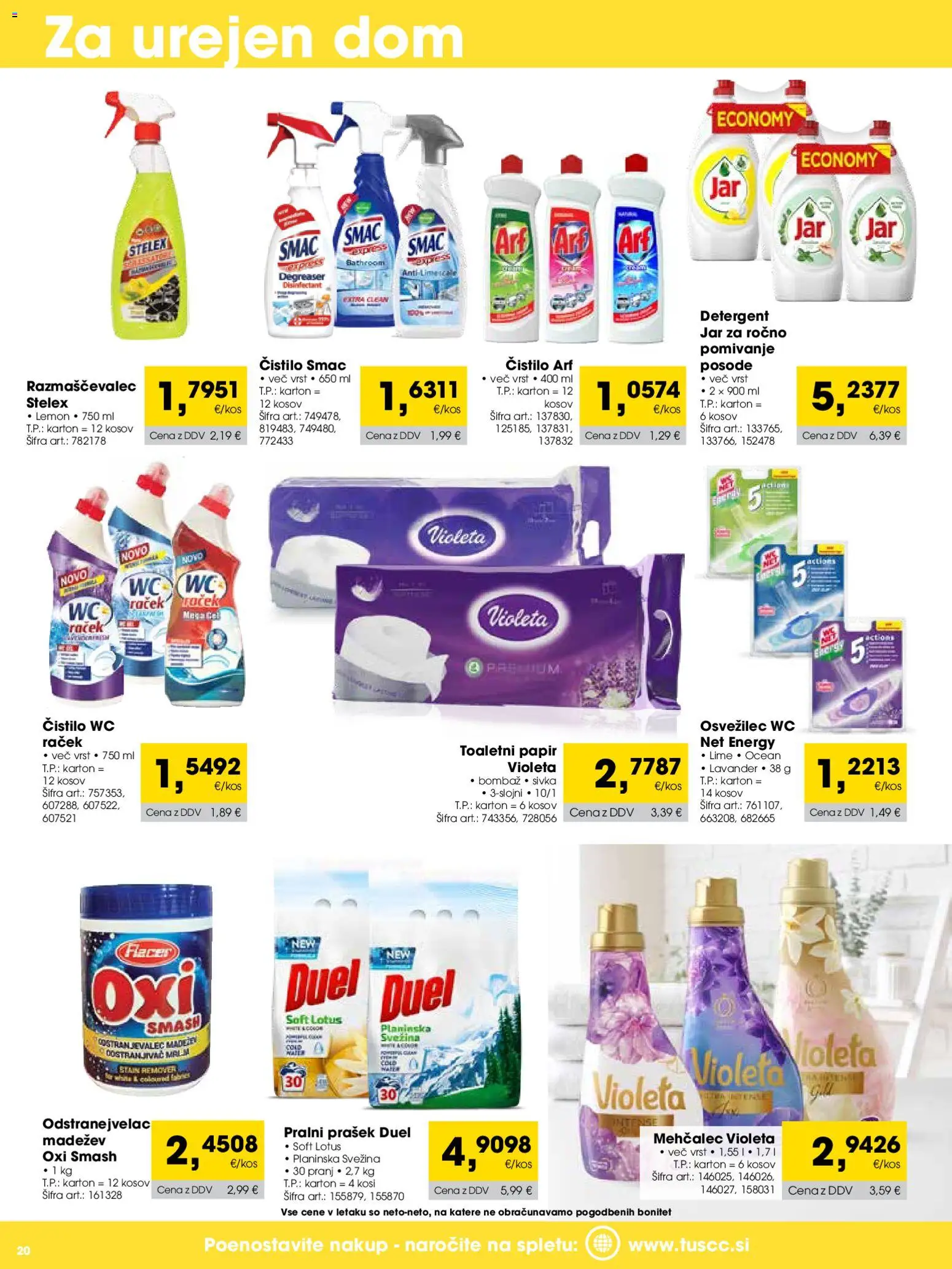 Novi Tuš katalog ponudbe – veljaven od 01.01.2026 | Stran: 20 | Izdelki: Prašek, Mehčalec, Toaletni papir, Detergent