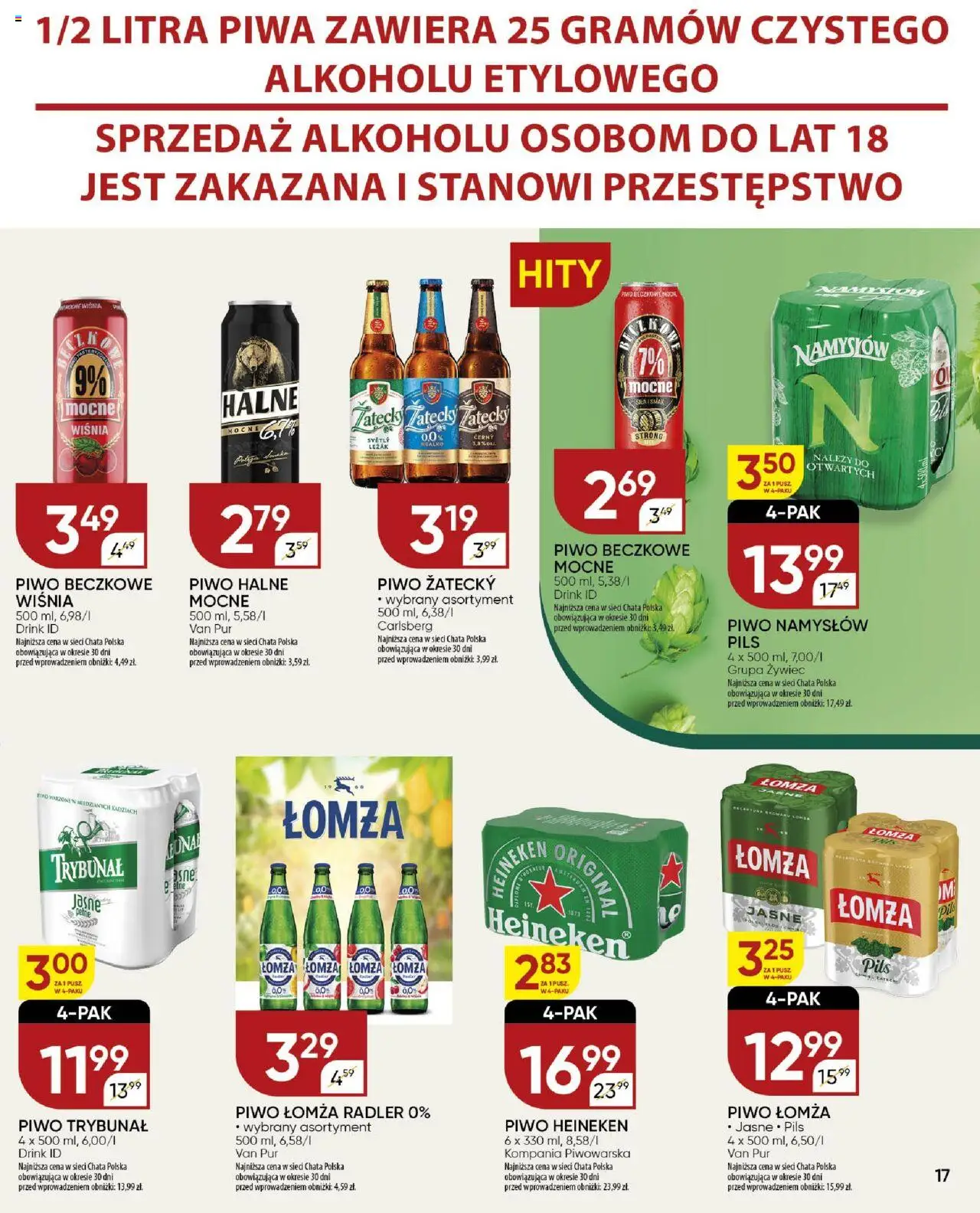 Chata Polska Gazetka od 17.06.2025 | Strona: 17 | Produkty: Piwo, Piwo Namysłów, Heineken