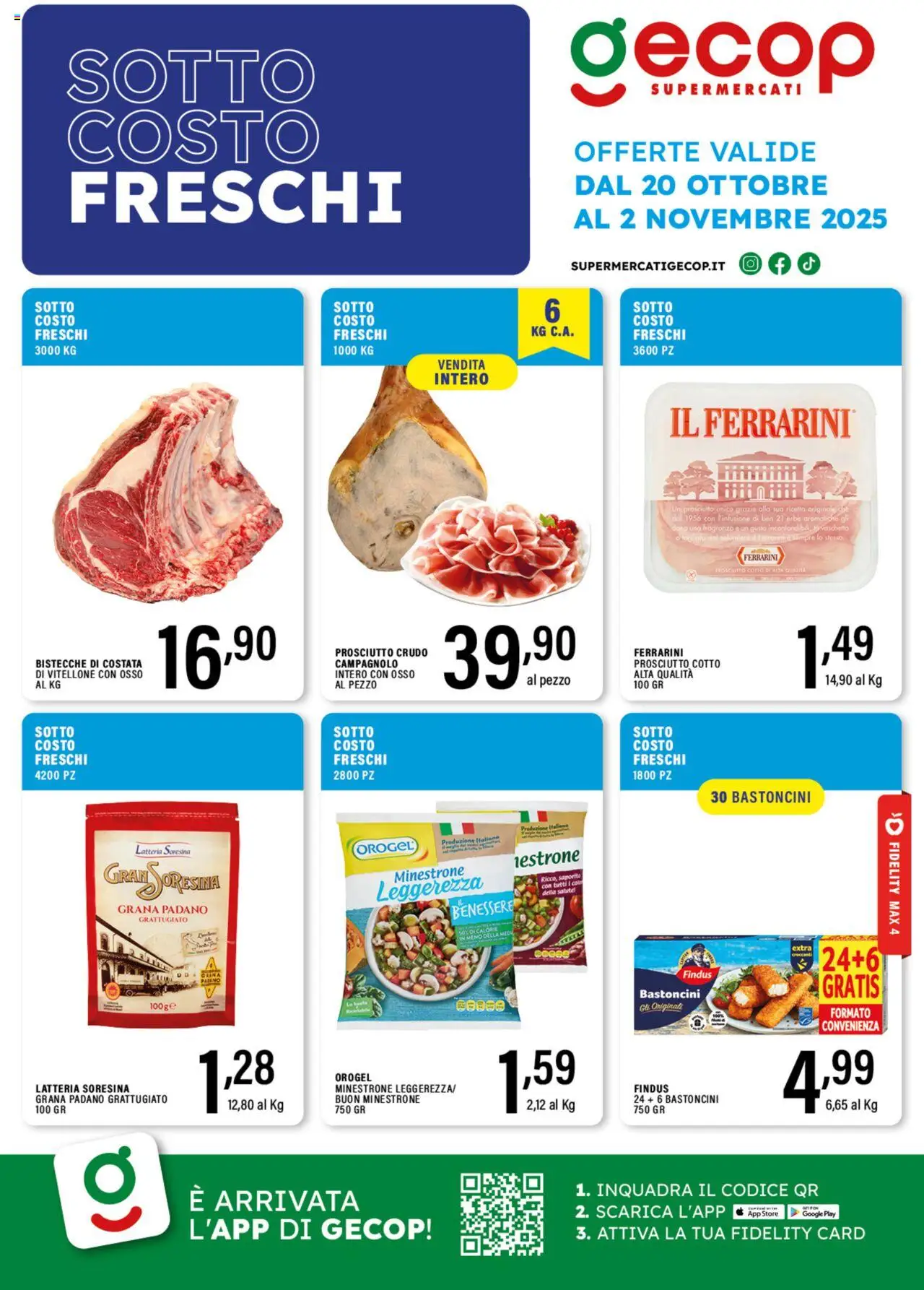 Volantino GECOP del 20.10.2025 | Pagina: 1 | Prodotti: Minestrone, Prosciutto Cotto, Prosciutto, Grana Padano