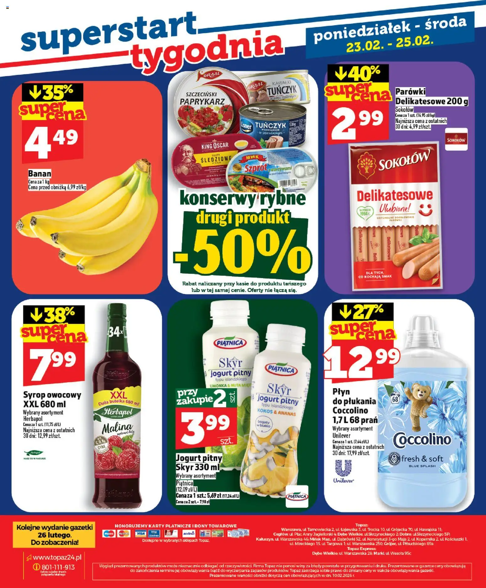 Topaz Gazetka MAZ od 19.02.2026 | Strona: 28 | Produkty: Jogurt pitny, Tuńczyk, Banan, Ananas