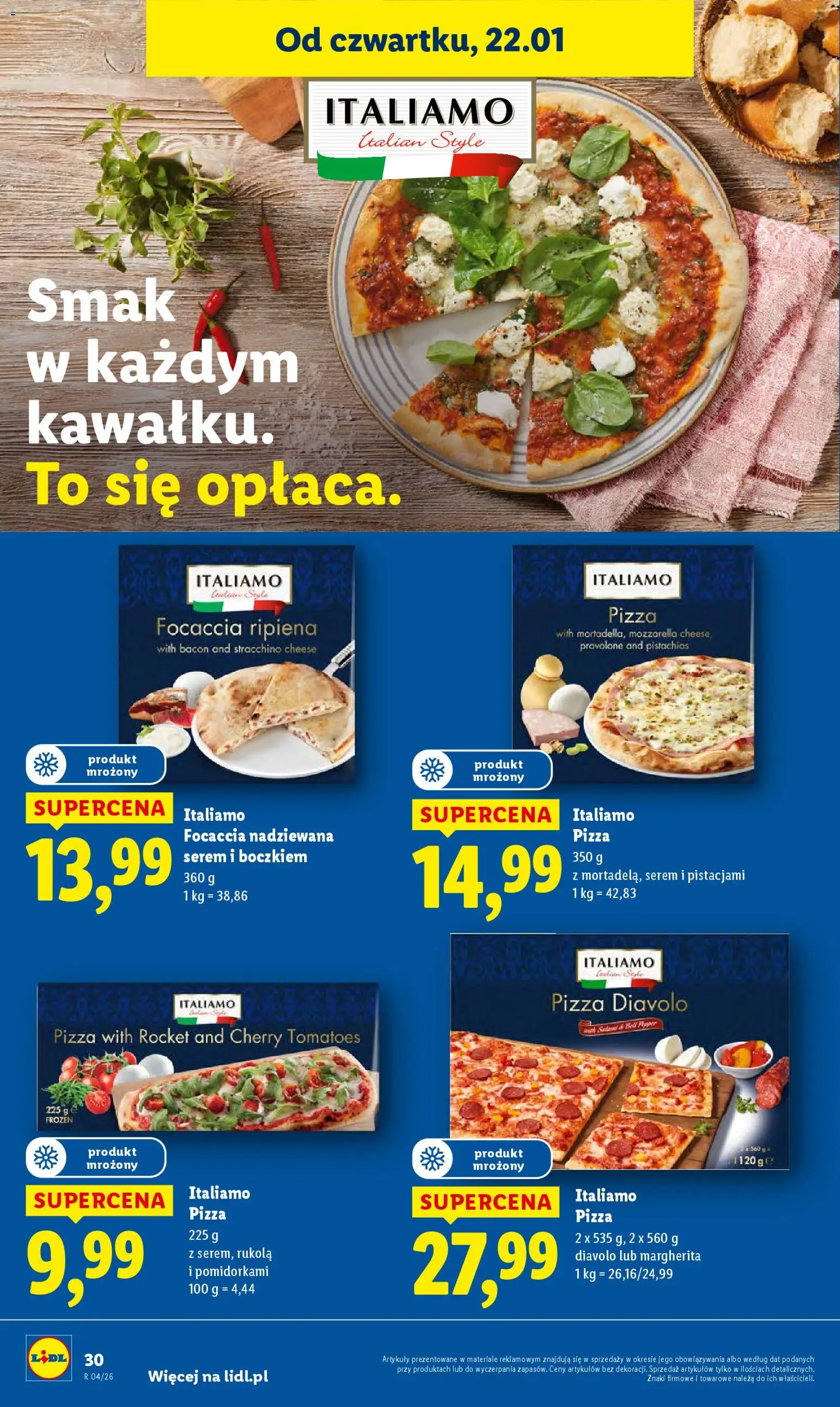 Lidl Gazetka od 22.01.2026 | Strona: 30 | Produkty: Rukola, Salami, Pizza, Mozzarella