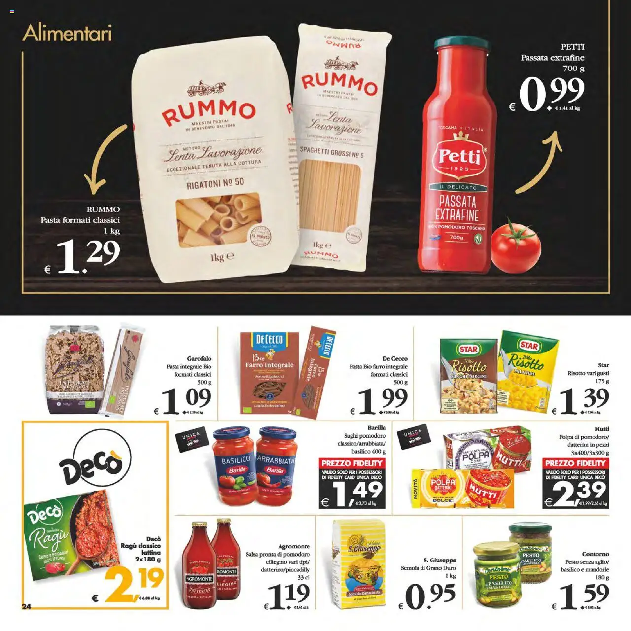 Volantino Decò del 12.08.2025 | Pagina: 24 | Prodotti: Pomodori, Mandorle, Basilico, Penne