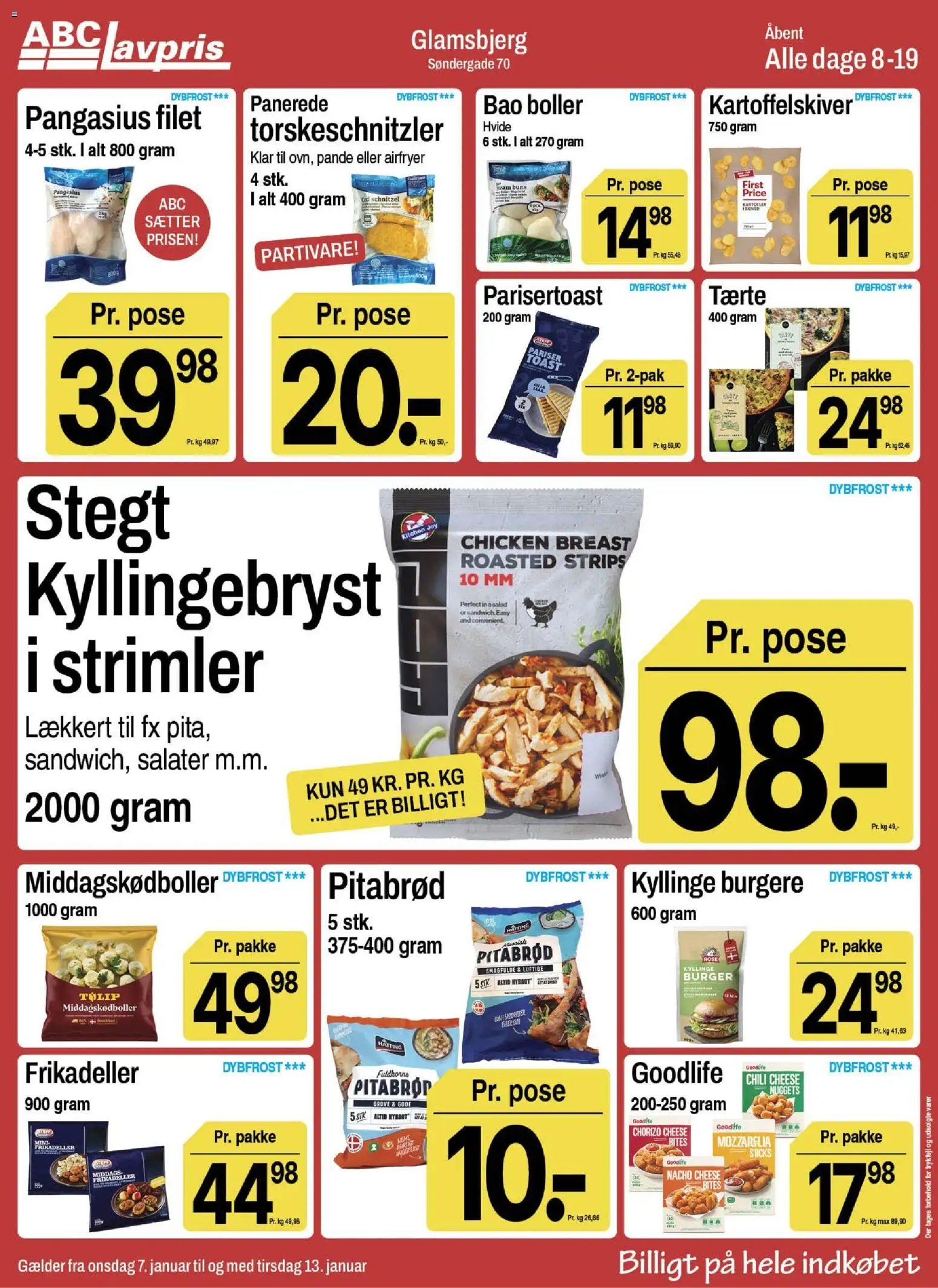 Abc Lavpris tilbudsavis – gyldig fra 07.01.2026 | Side: 4 | Produkter: Pitabrød, Nuggets, Kartofler, Mozzarella