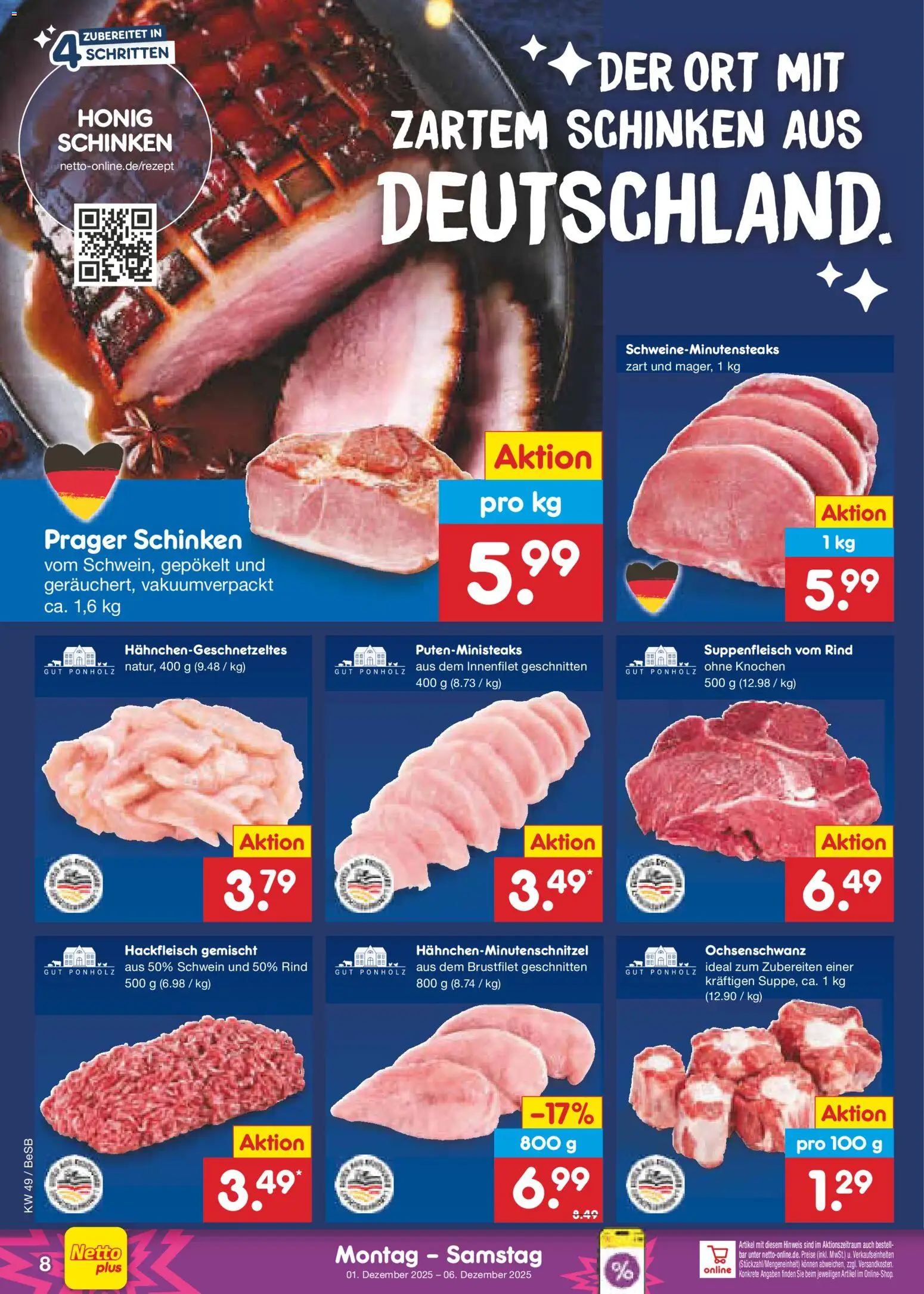 Netto Marken-Discount Prospekt 	 – gültig ab 01.12.2025 | Seite: 8 | Produkte: Suppenfleisch, Schinken, Hackfleisch