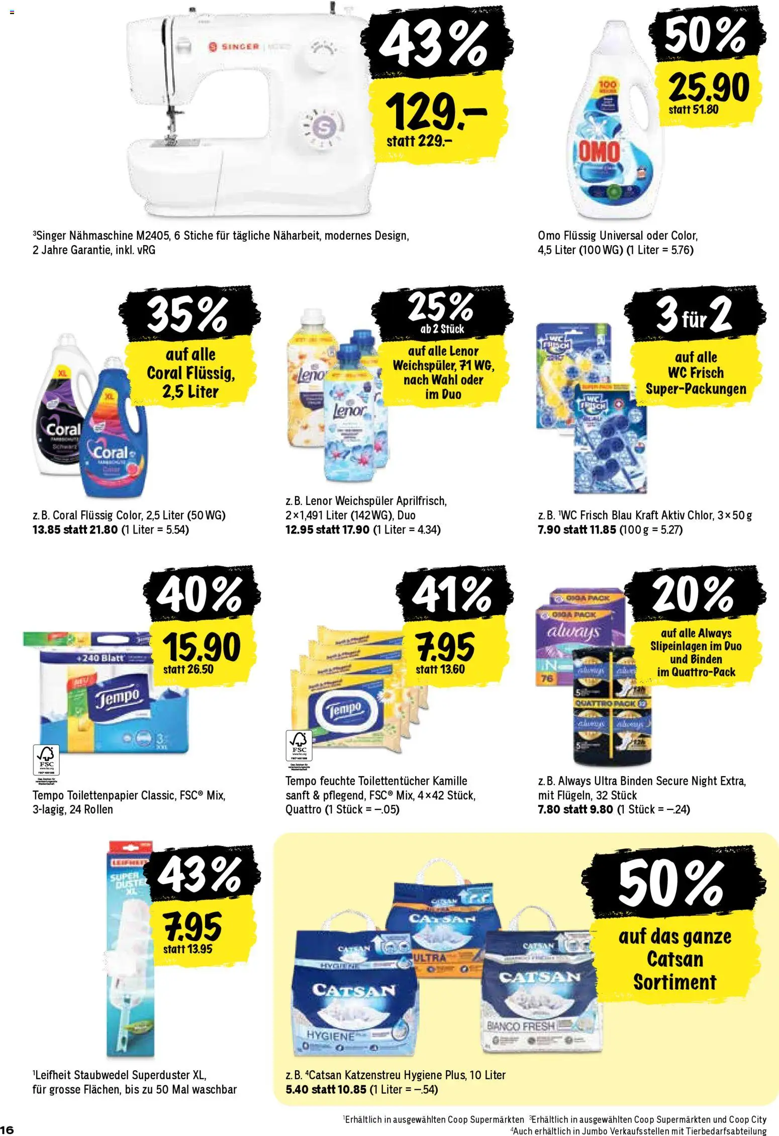 Coop aktionen – gültig ab 26.03.2026 | Seite: 16 | Produkte: Nähmaschine, Weichspüler, Toilettenpapier