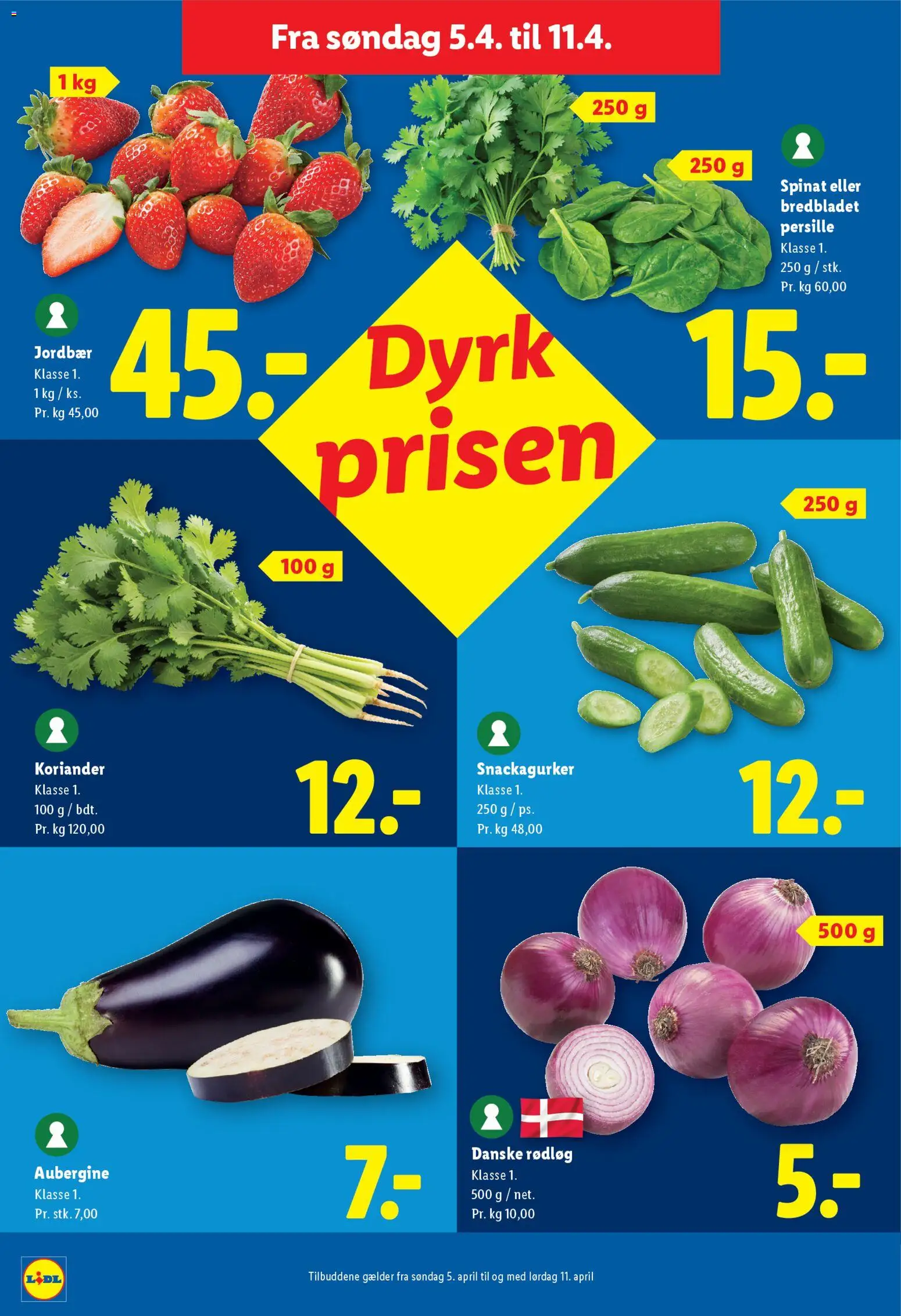 Lidl tilbudsavis – gyldig fra 09.04.2026 | Side: 10 | Produkter: Jordbær, Rødløg, Aubergine, Spinat