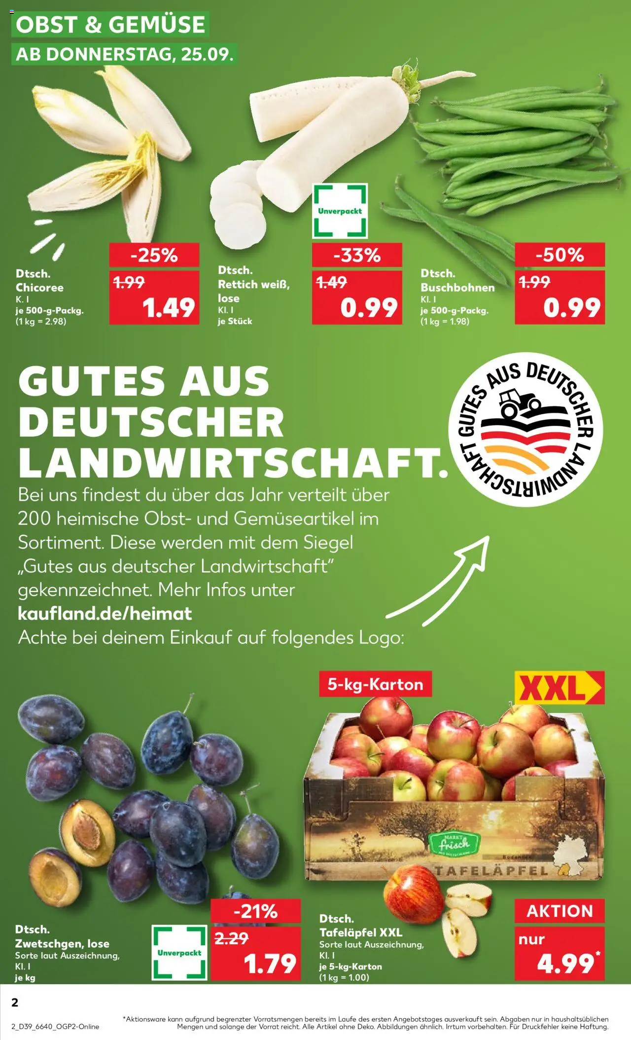 Kaufland Prospekt 	 – gültig ab 25.09.2025 | Seite: 2 | Produkte: Gemüse, Obst