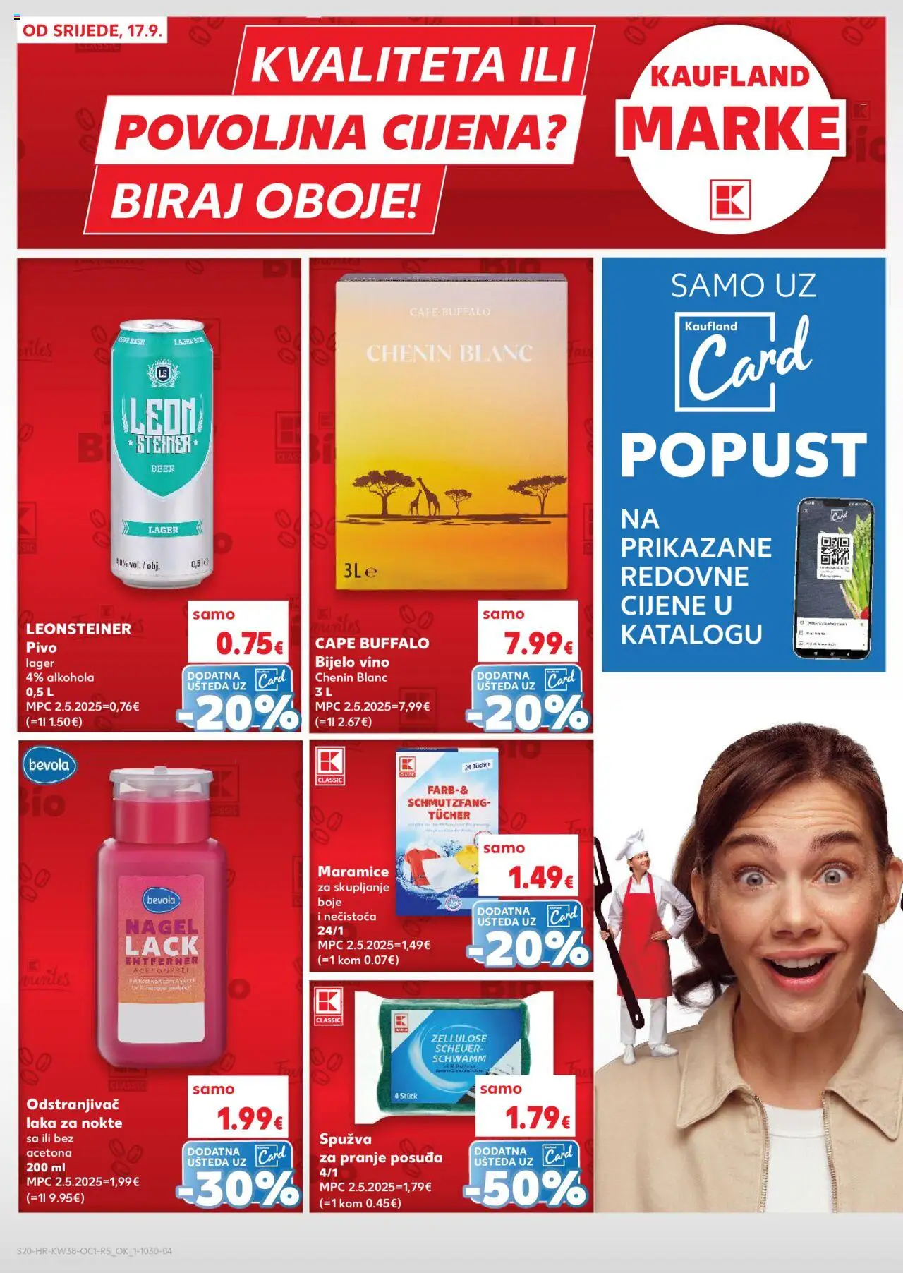 Kaufland katalog | vrijedi od 17.09.2025 | Stranica: 20 | Proizvodi: Odstranjivač laka za nokte, Spužva, Vino, Pivo