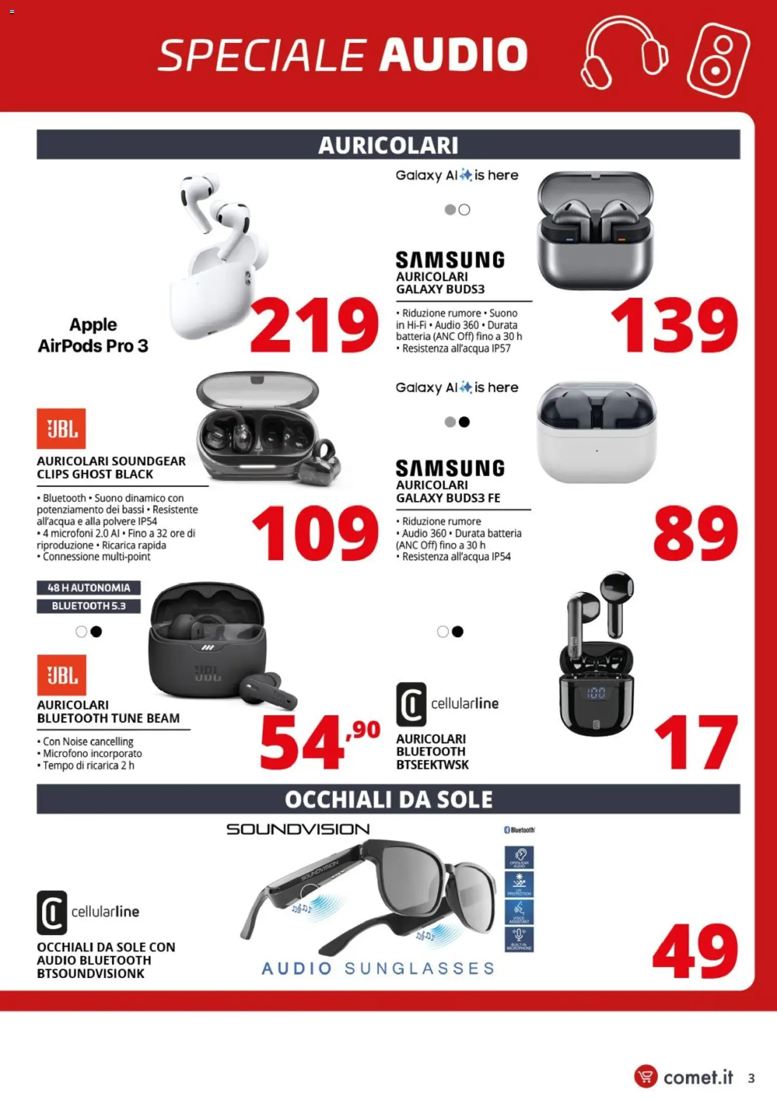 Volantino Comet del 20.02.2026 | Pagina: 3 | Prodotti: Auricolari, Occhiali, Audio, Airpods