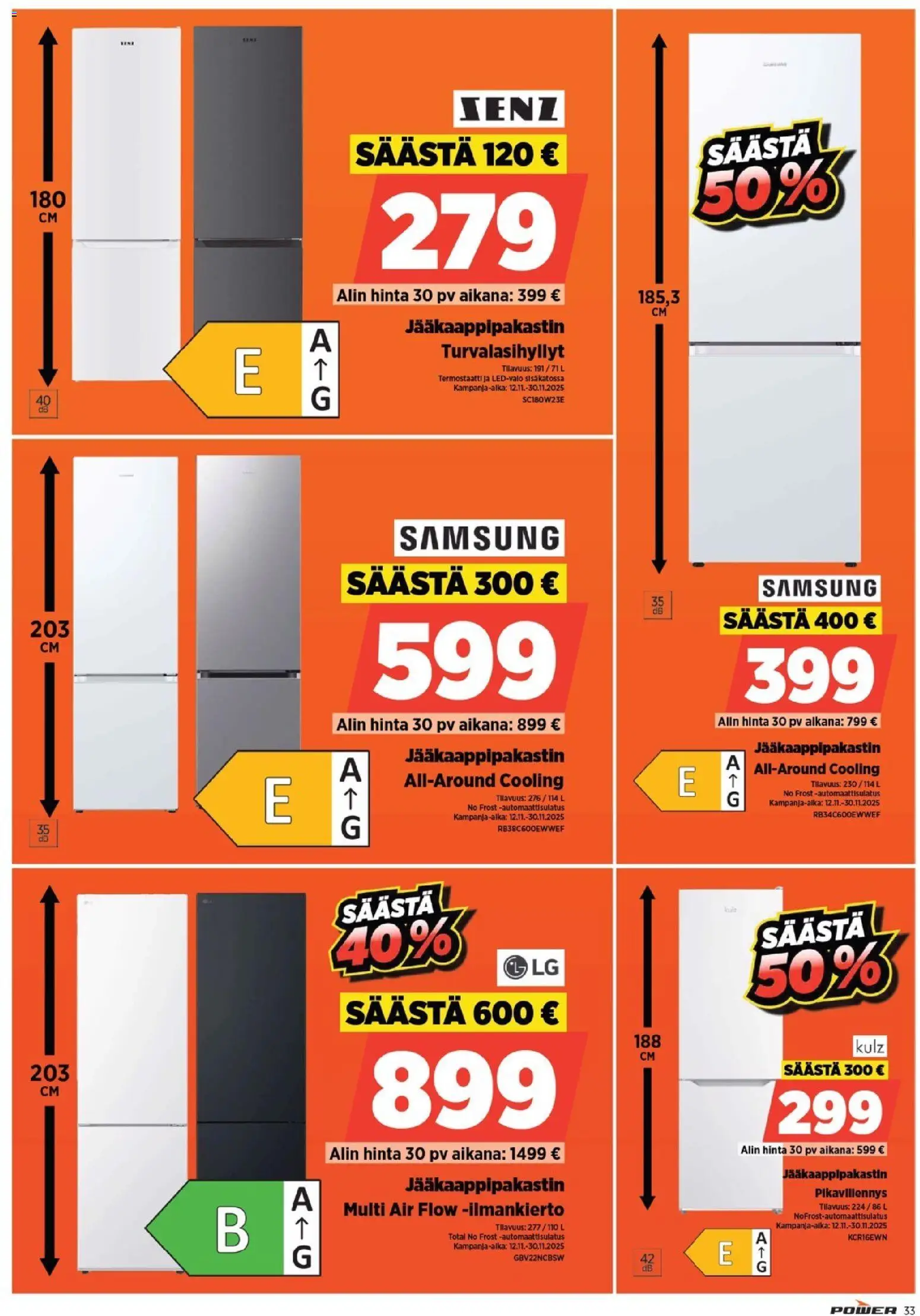 Power - Black Friday – voimassa 12.11.2025 alkaen | Sivu: 33 | Tuotteet: Jääkaappipakastin