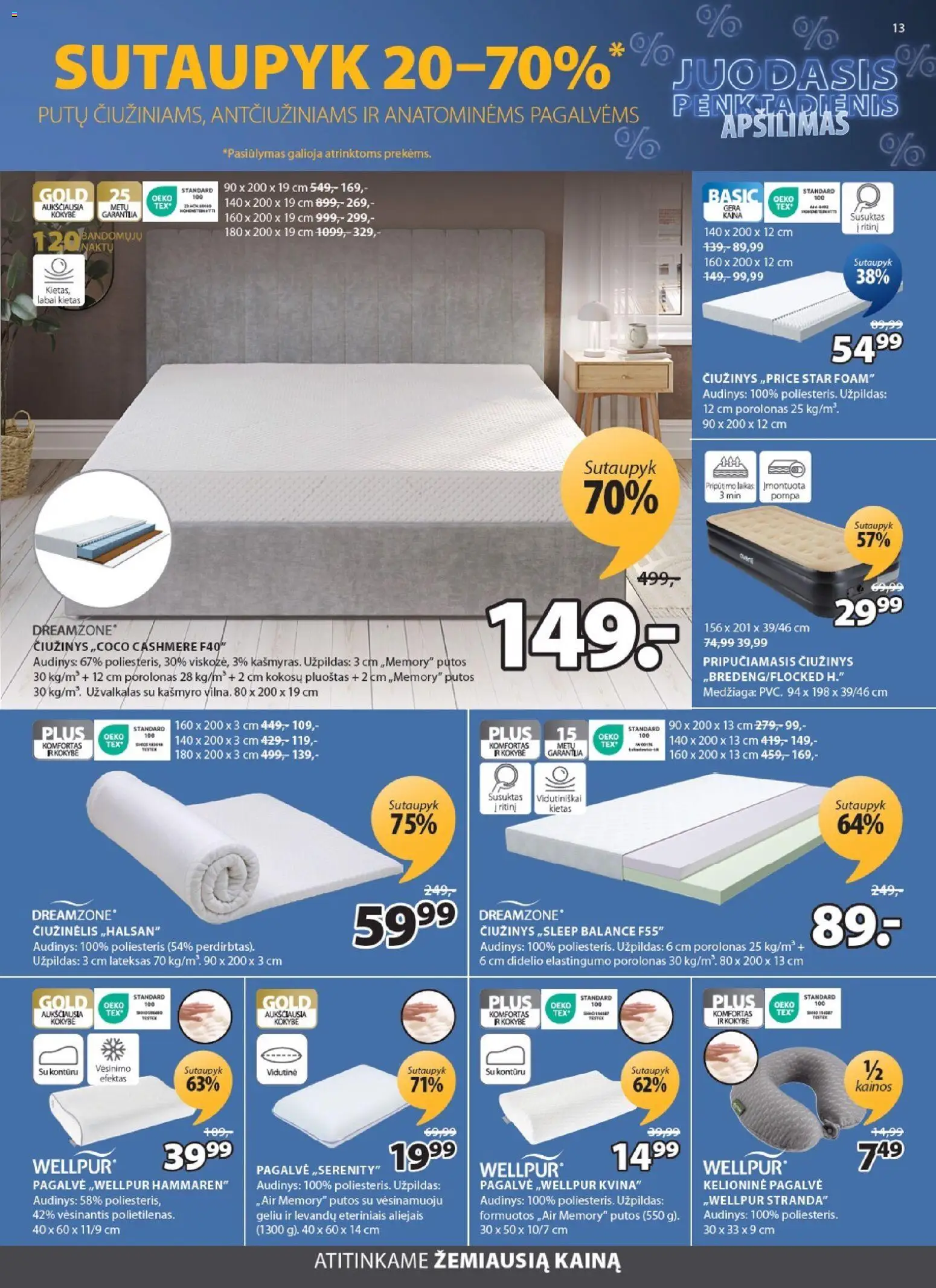 JYSK akcijos nuo 04.11.2025 | Puslapis: 13 | Prekių: Pagalvė, Čiužinys, Užvalkalas