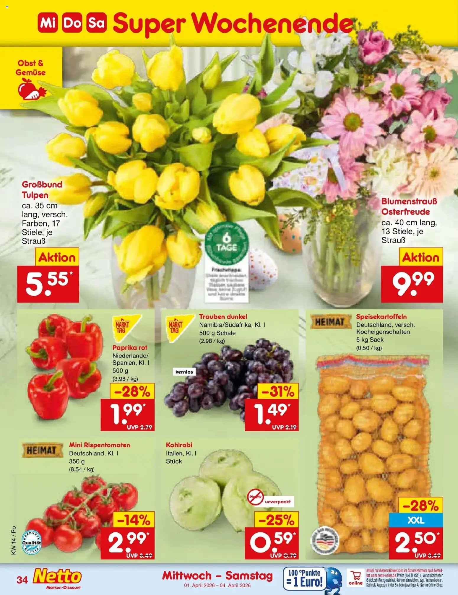 Netto Marken-Discount Prospekt Selb	 – gültig ab 29.03.2026 | Seite: 42 | Produkte: Trauben, Paprika rot, Kohlrabi, Paprika