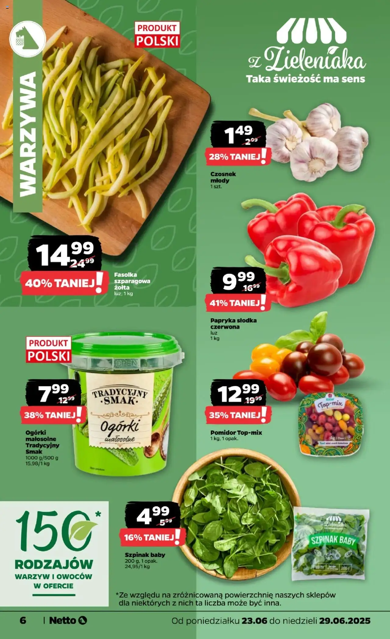 Netto gazetka - Spożywcza od 23.06.2025 | Strona: 6 | Produkty: Czosnek, Szpinak, Ogórki, Warzywa