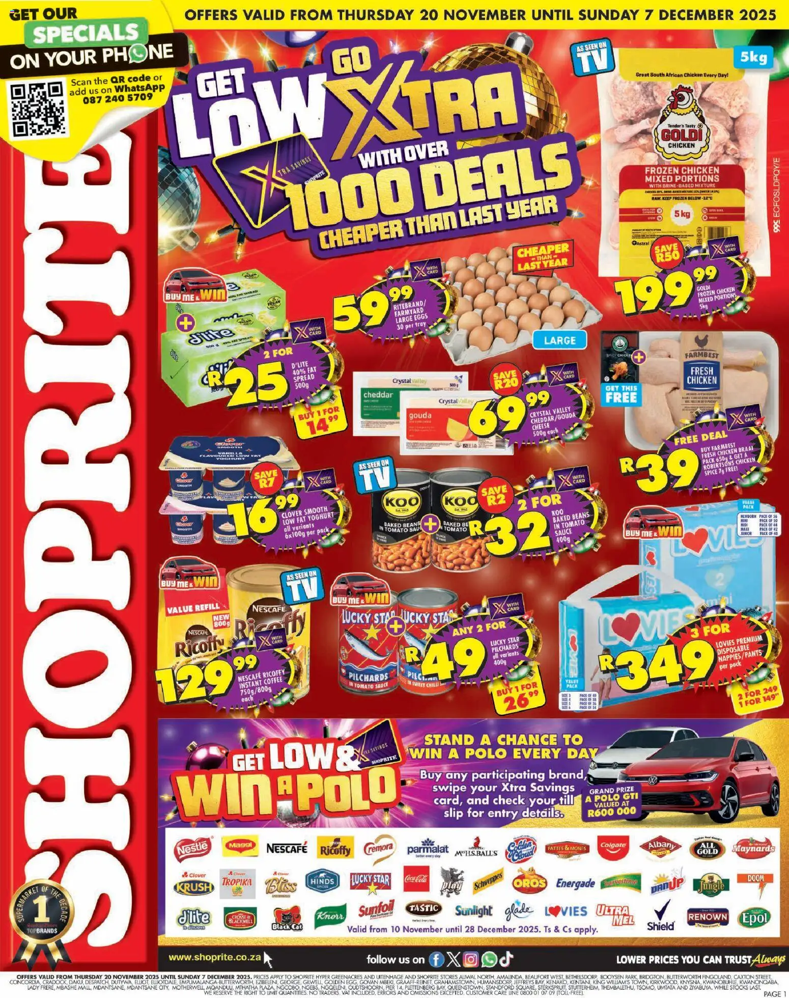 New Shoprite catalogue – valid from 20.11.2025 | Page: 1 | Products: Beans, Yoghurt, Sauce, Estuche organizador de viaje