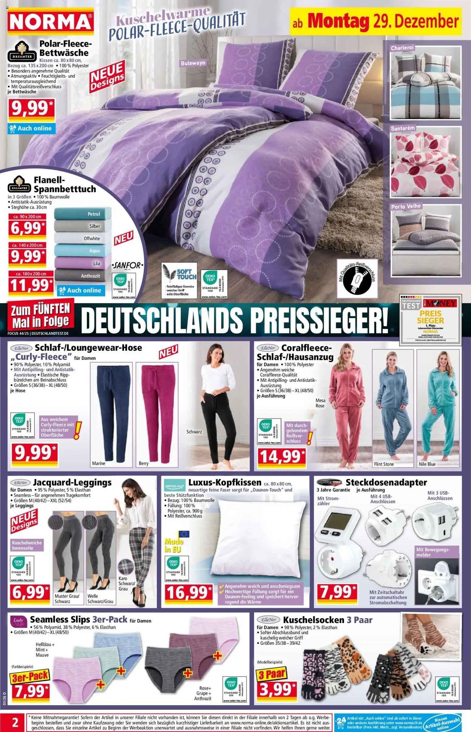 Norma Prospekt 	 – gültig ab 29.12.2025 | Seite: 2 | Produkte: Kissen, Bettwäsche, Hose, Leggings