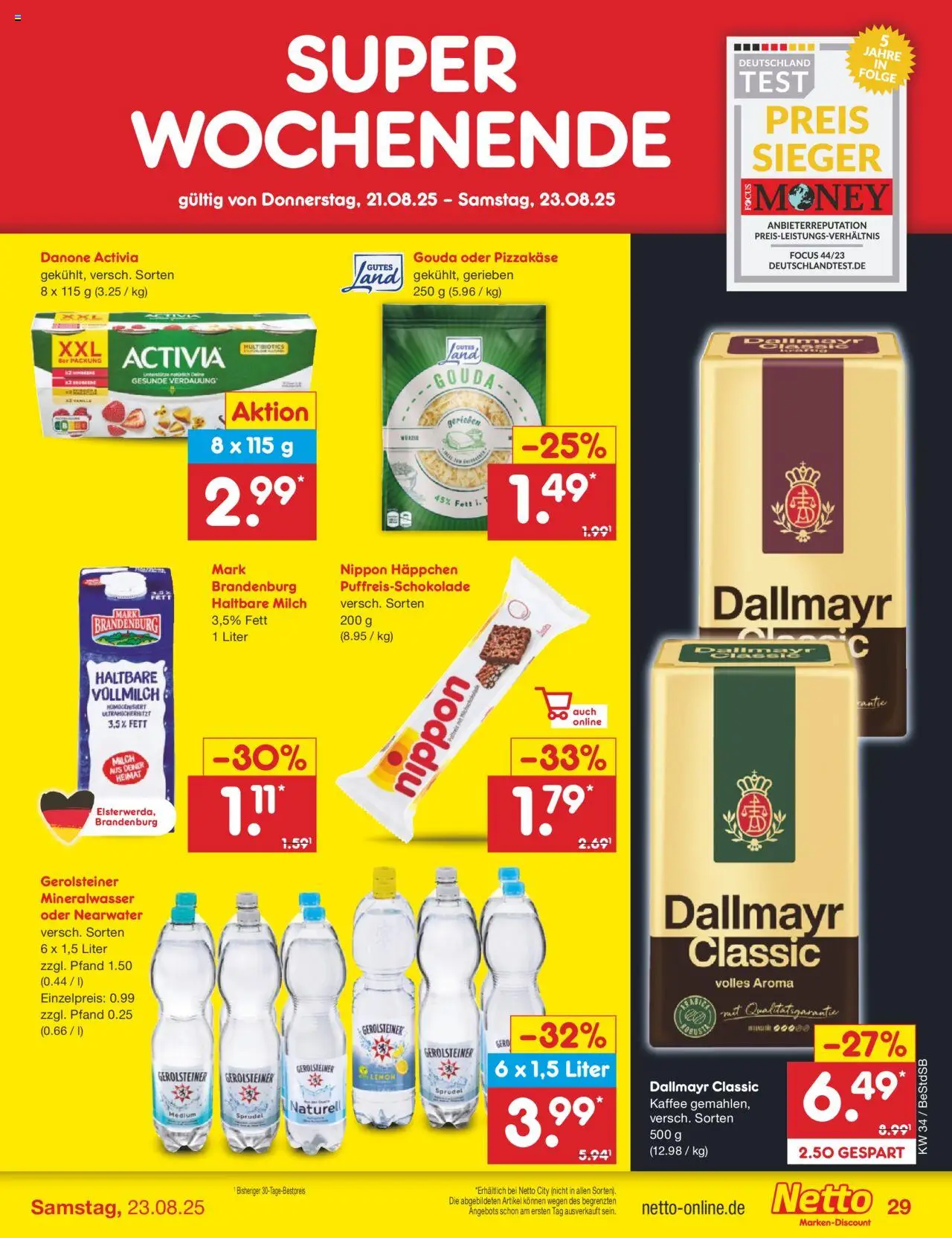 Netto Marken-Discount Prospekt 	 - gültig ab dem 18.08.2025 | Seite: 55 | Produkte: Danone activia, Kaffee, Gouda, Gerolsteiner