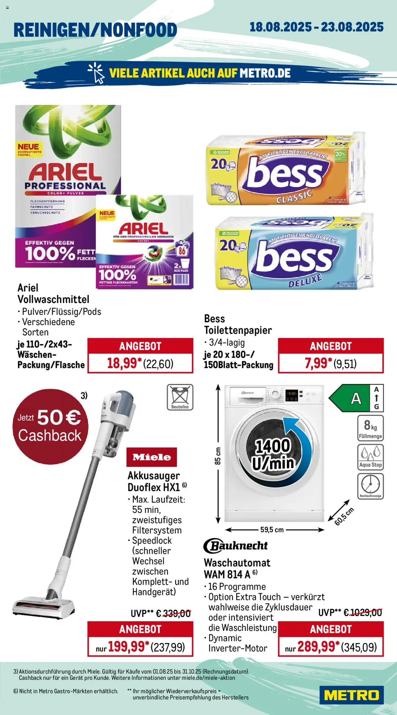 Metro Wochen-Angebote Gastro - gültig ab dem 18.08.2025 | Seite: 17 | Produkte: Miele, Ariel, Toilettenpapier