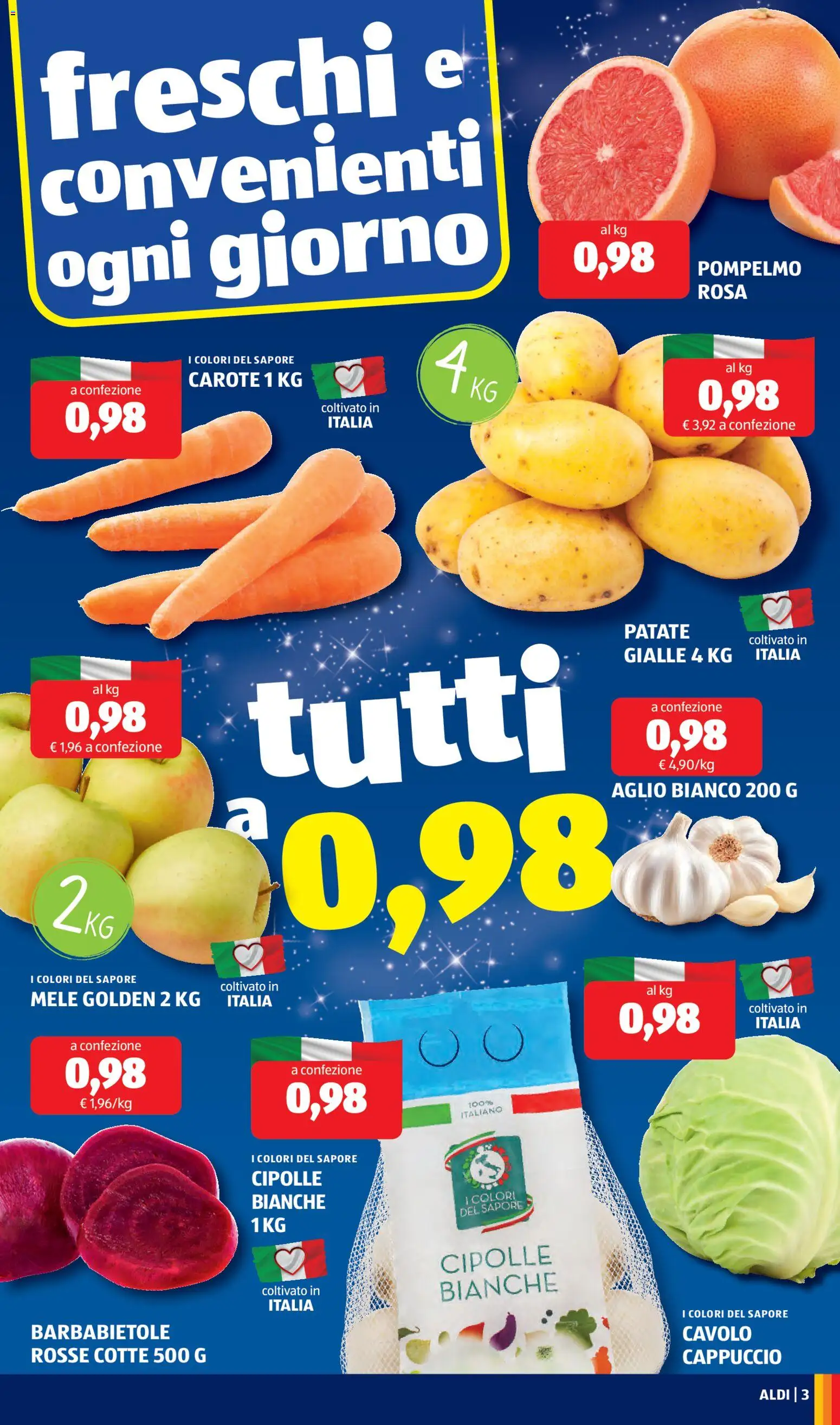 Volantino Aldi del 29.12.2025 | Pagina: 3 | Prodotti: Mele, Pompelmo, Patate, Aglio