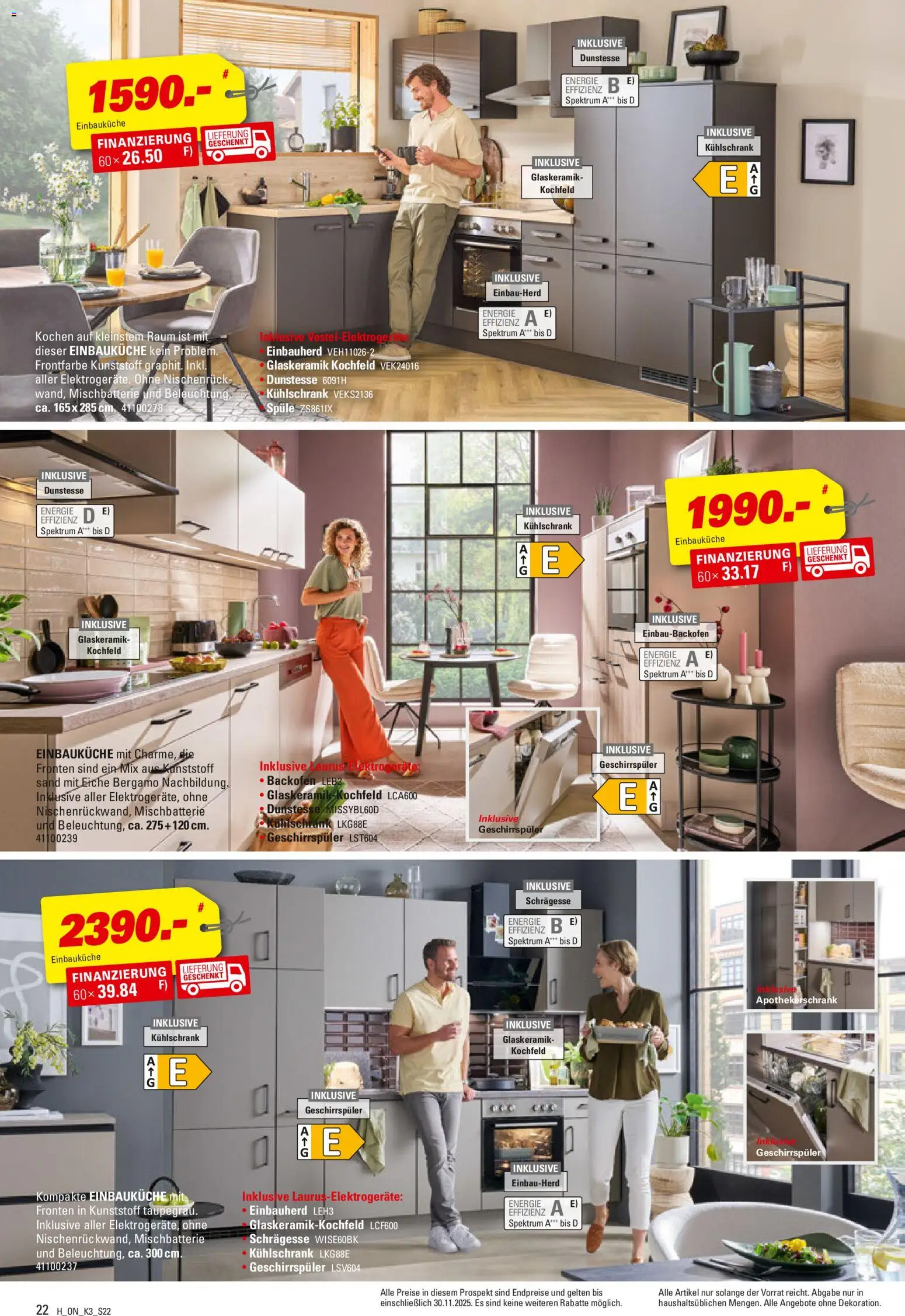 Höffner Küchen Power  – gültig ab 12.11.2025 | Seite: 22 | Produkte: Geschirrspüler, Einbauküche, Kochfeld, Backofen