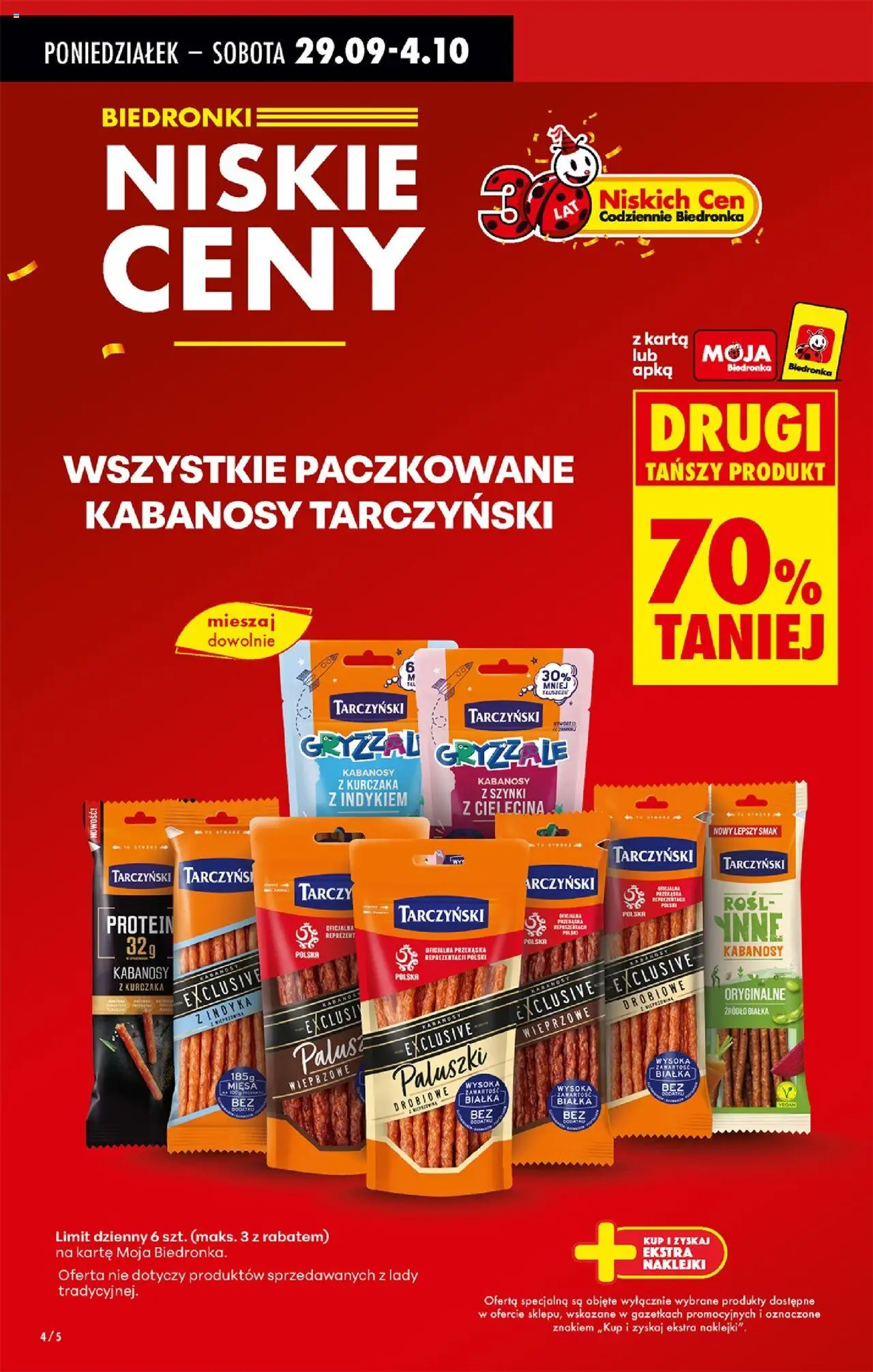 Biedronka gazetka od 29.09.2025 | Strona: 4 | Produkty: Karta, Kabanosy drobiowe, Kabanosy, Paluszki
