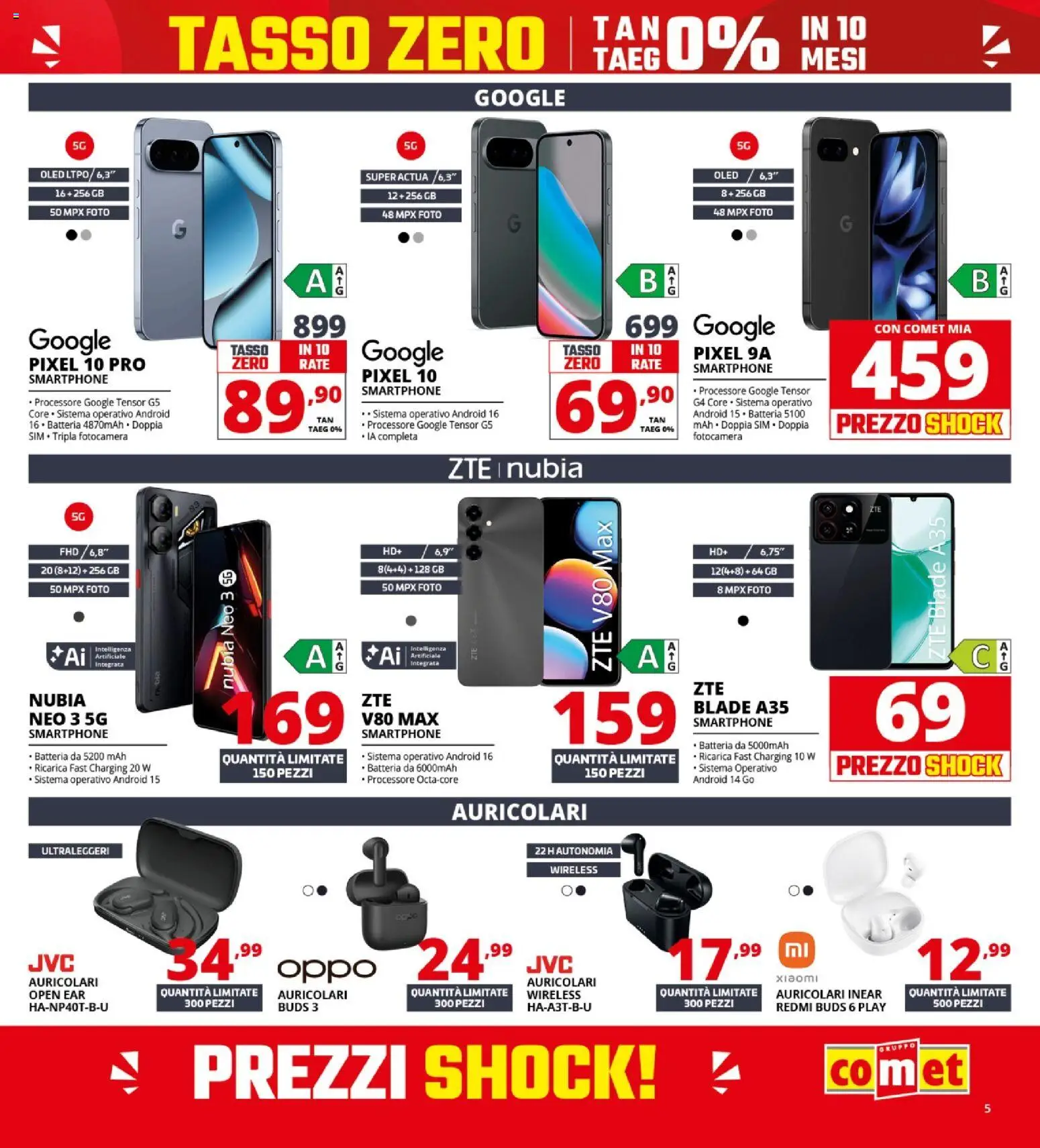 Volantino Comet del 23.04.2026 | Pagina: 5 | Prodotti: Auricolari, Smartphone, Fotocamera, Batteria