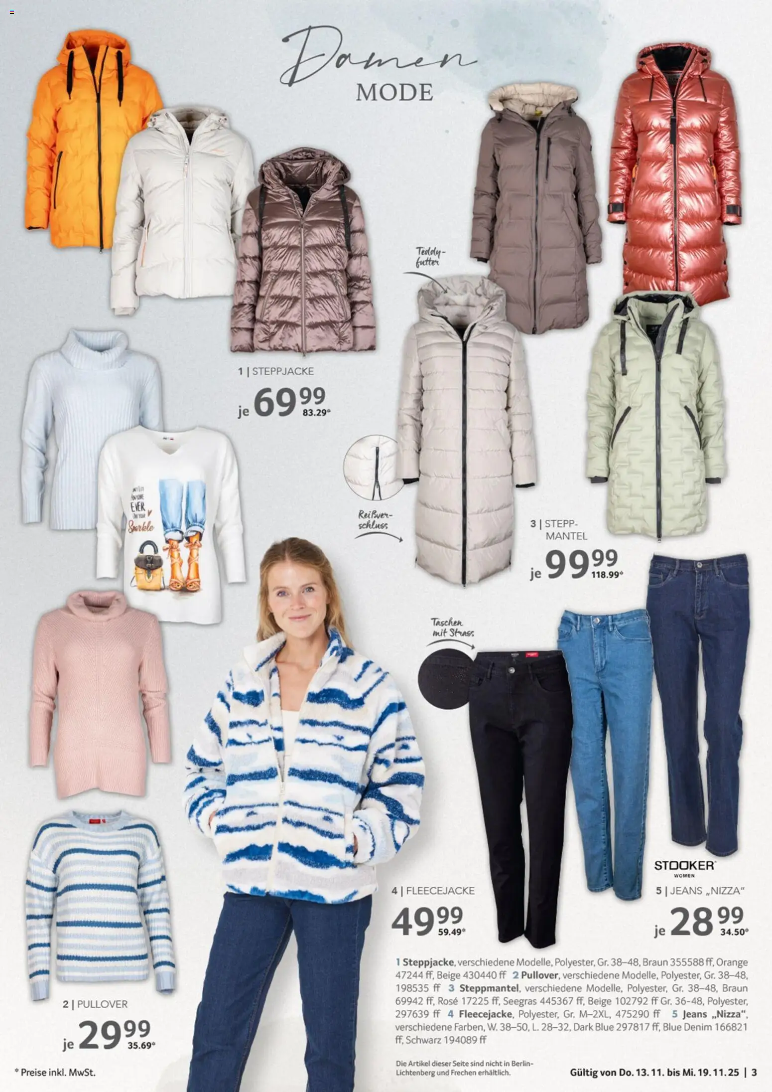 Selgros  Non Food – gültig ab 13.11.2025 | Seite: 3 | Produkte: Steppjacke, Pullover, Mantel, Jeans