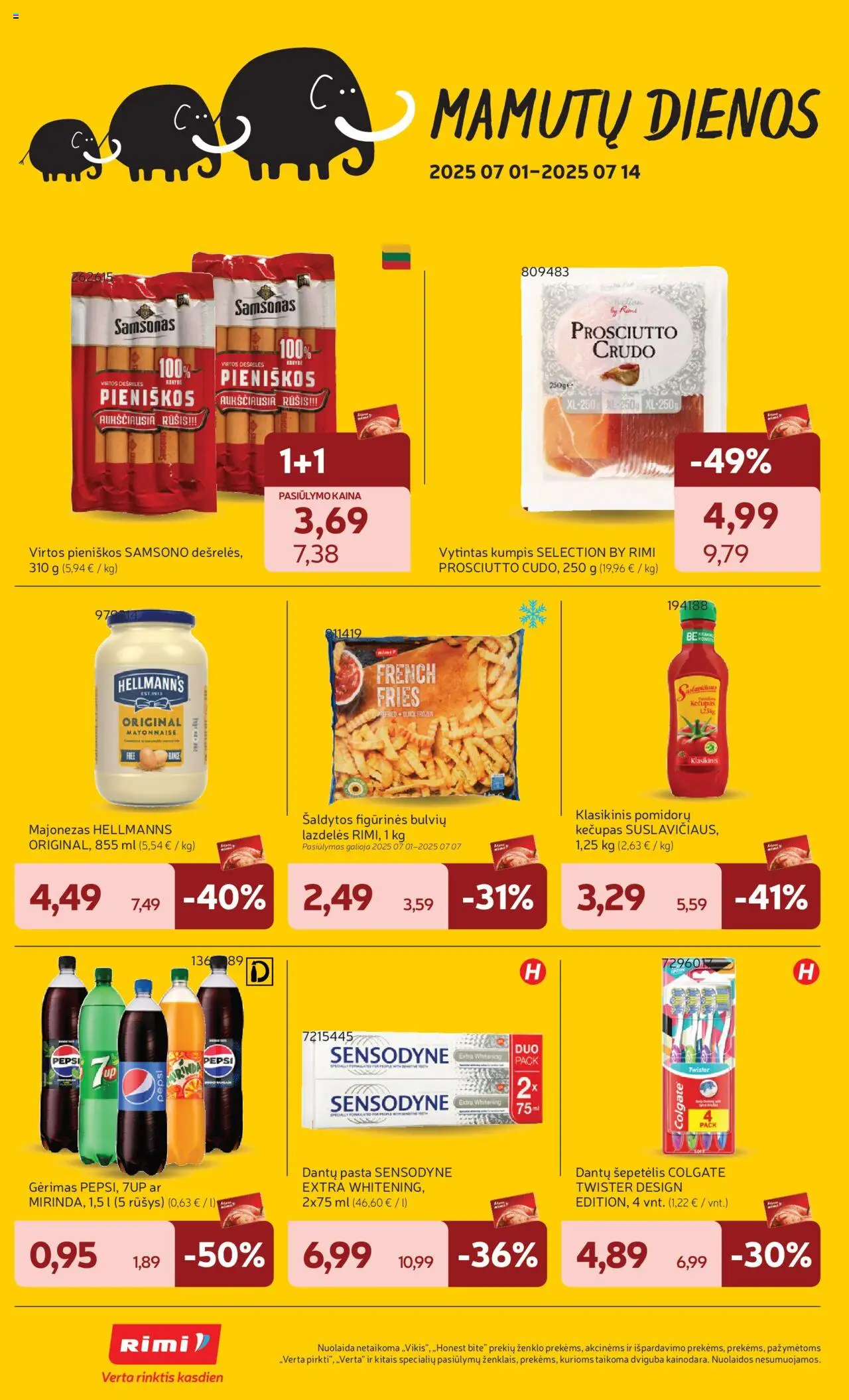 Rimi leidinys│galioja nuo 01.07.2025 | Puslapis: 2 | Prekių: Šepetėlis, Dešrelės, Kumpis, Kečupas