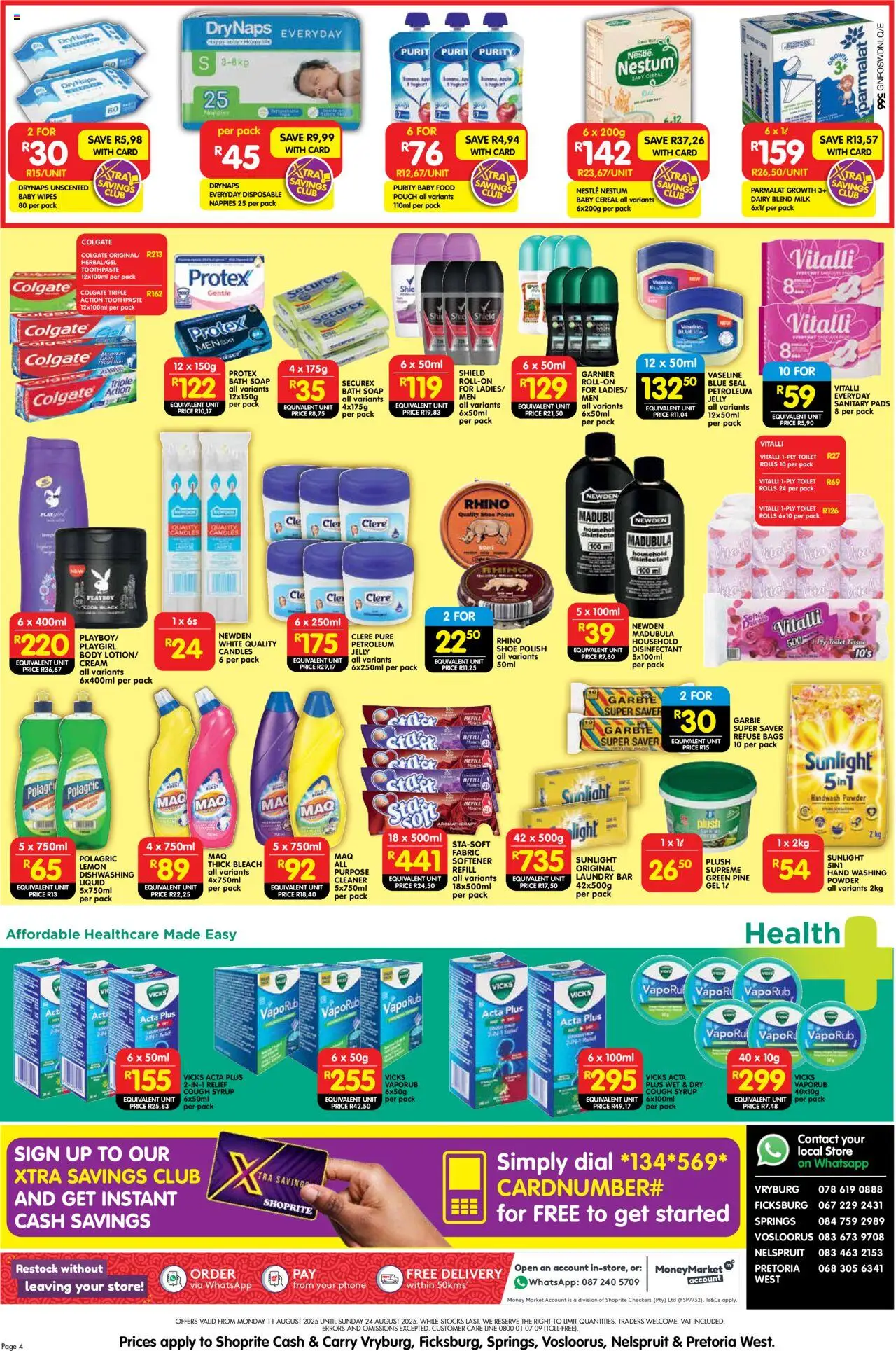 Shoprite Gauteng - Cash & Carry Mid-Month Deals Selected Stores │ valid from 11.08.2025 | Page: 4 | Products: Light, Toothpaste, Nappies, Lemon