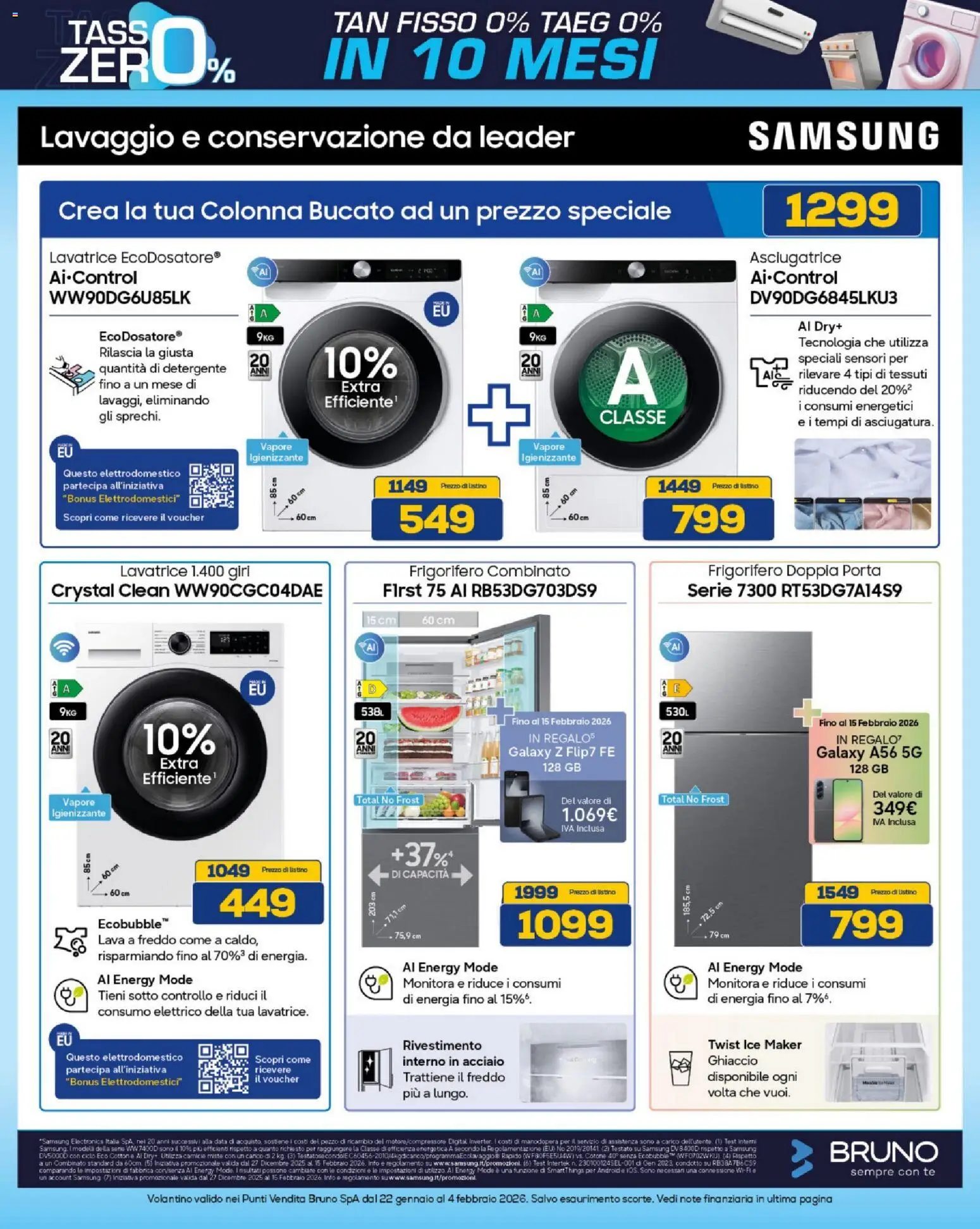 Volantino BRUNO del 22.01.2026 | Pagina: 18 | Prodotti: Lavatrice, Data, Frigorifero, Samsung