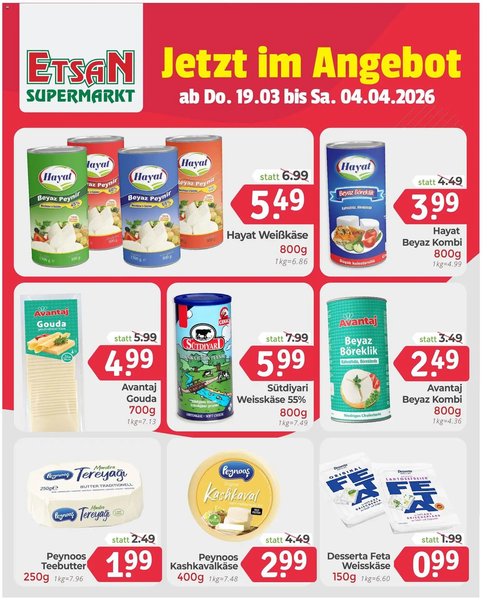 ETSAN Flugblatt gültig ab 19.03.2026 | Seite: 1 | Produkte: Butter, Käse