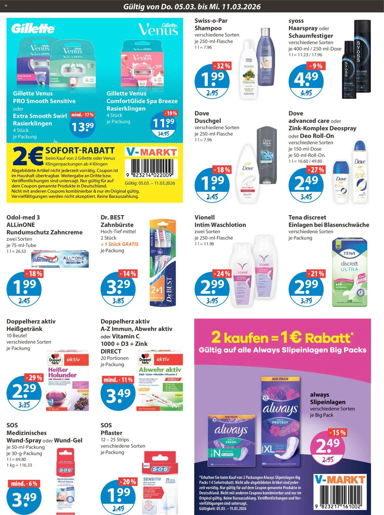 V-Markt Angebote – gültig ab 05.03.2026 | Seite: 10 | Produkte: Shampoo, Duschgel, Zahnbürste, Deospray