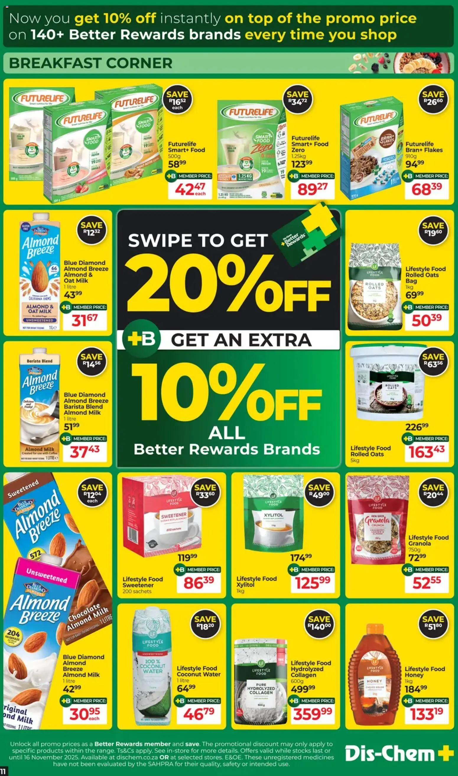 New Dis-Chem catalogue – valid from 21.10.2025 | Page: 11 | Products: Oats, Chocolate, Water, Sugar