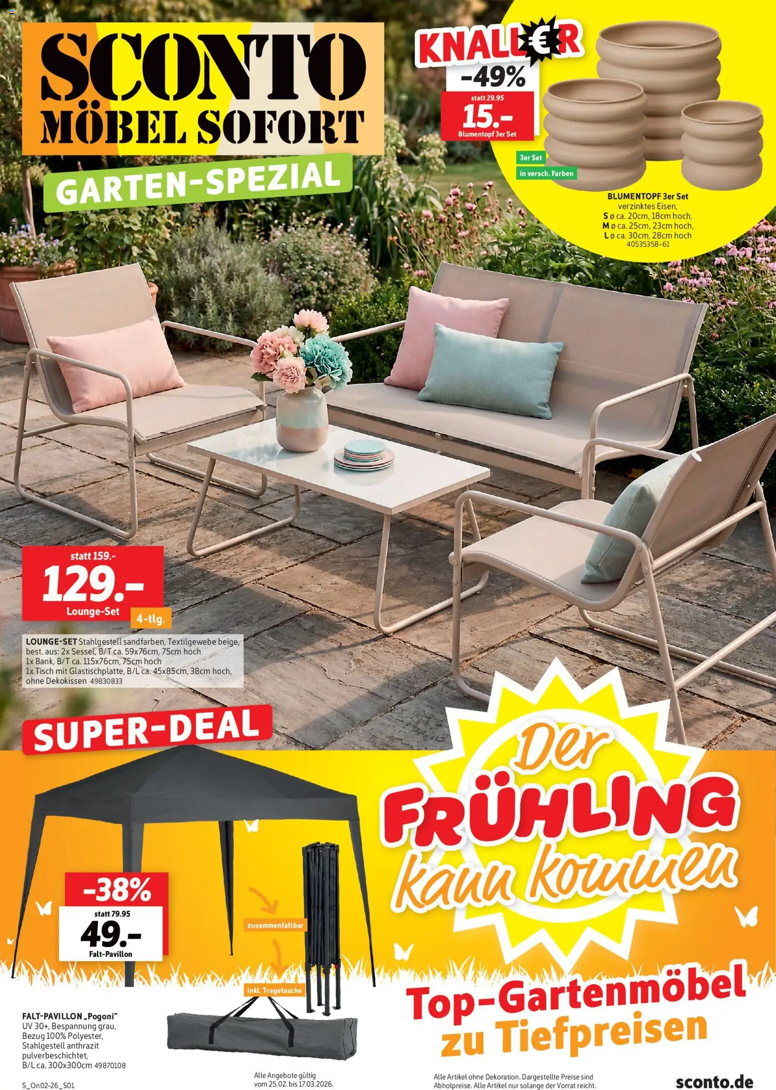 Sconto Garten-spezial – gültig ab 25.02.2026 | Seite: 1 | Produkte: Tisch, Blumentopf
