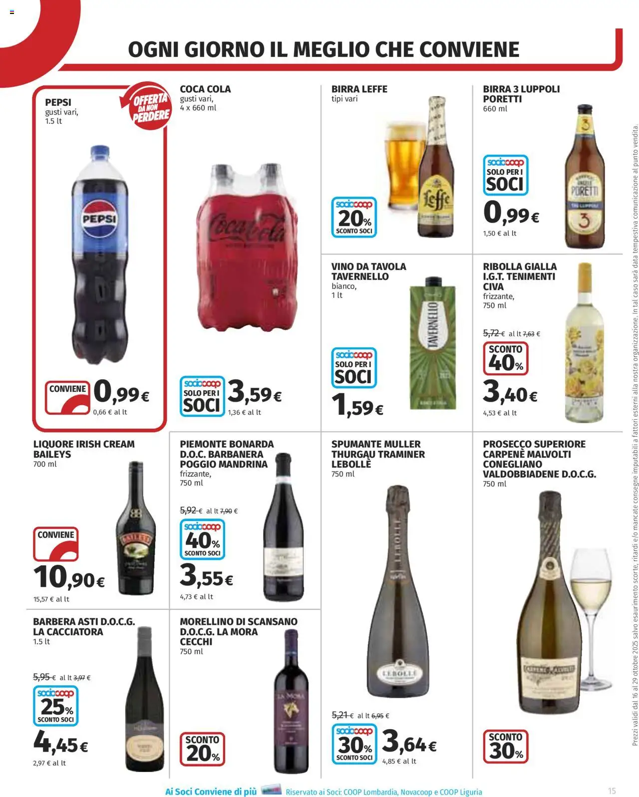 Volantino COOP del 16.10.2025 | Pagina: 15 | Prodotti: Prosecco, Vino, Liquore, Pepsi