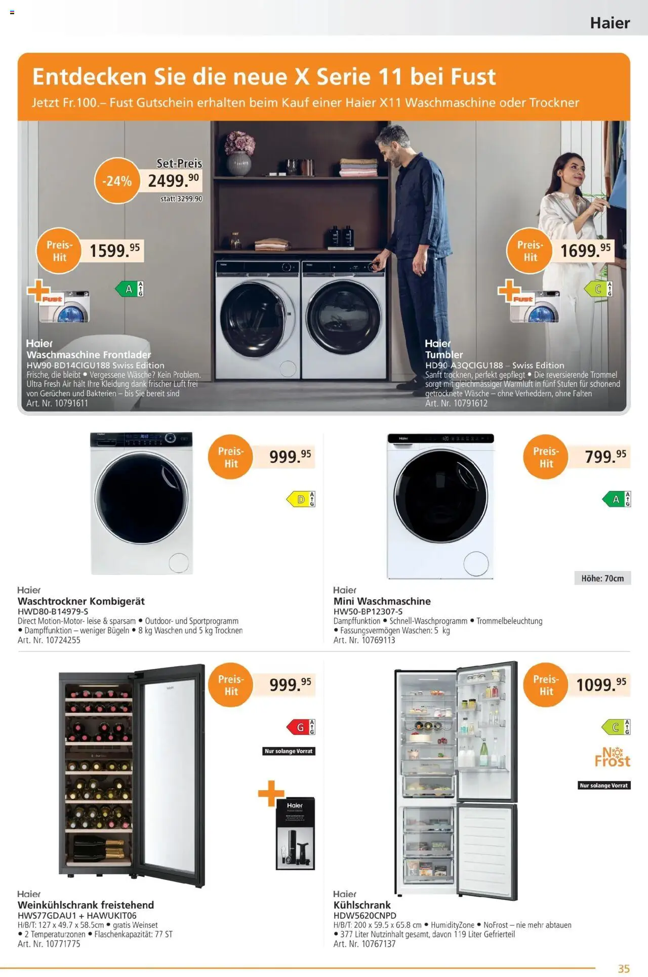 Fust Aktionen ab 23.06.2025 | Seite: 35 | Produkte: Waschtrockner, Kühlschrank, Waschmaschine, Trockner