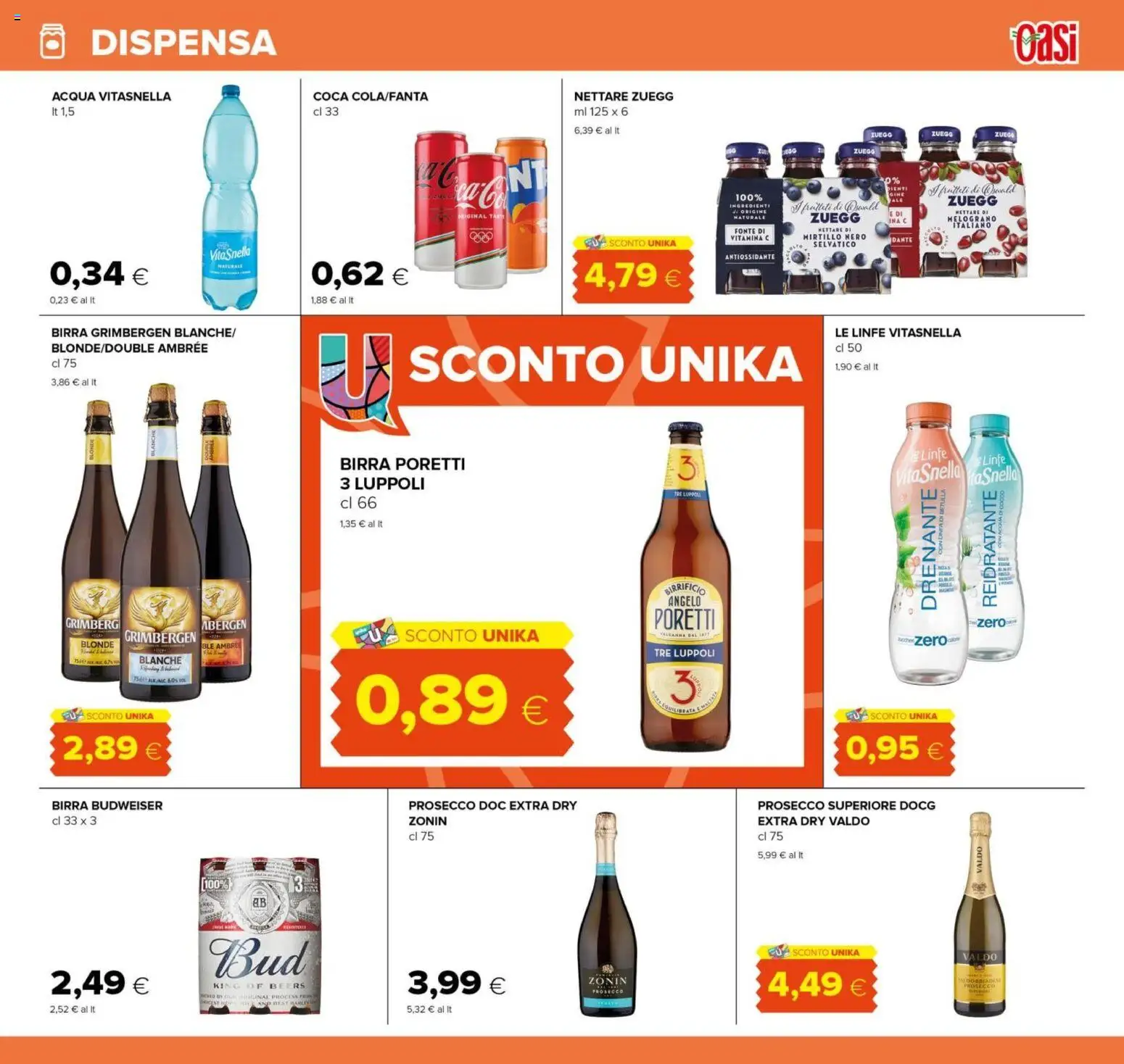 Volantino Oasi del 29.01.2026 | Pagina: 19 | Prodotti: Birra, Prosecco, Acqua, Cocco