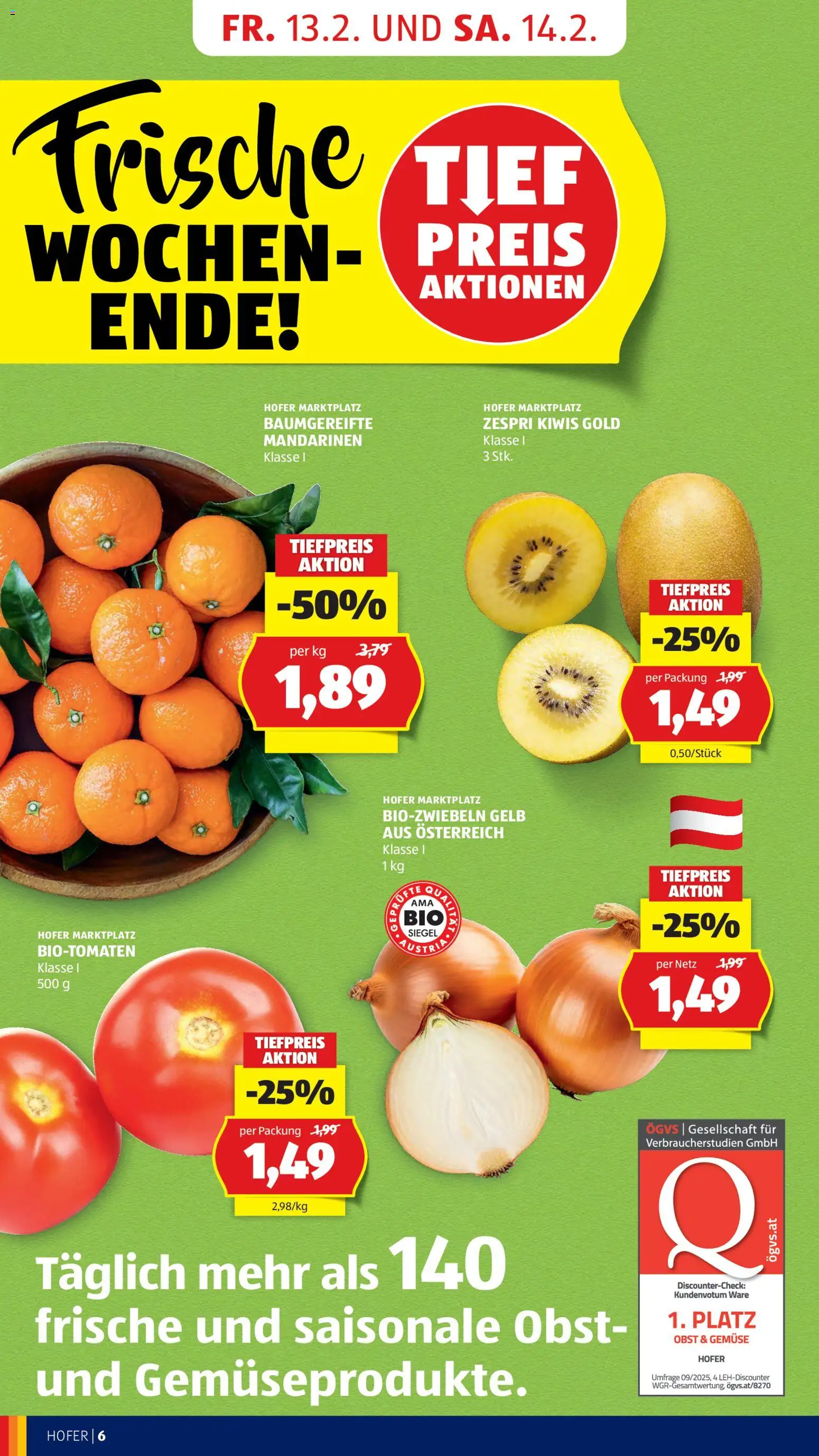 Hofer Flugblatt gültig ab 13.02.2026 | Seite: 8 | Produkte: Mandarinen, Gemüse, Obst