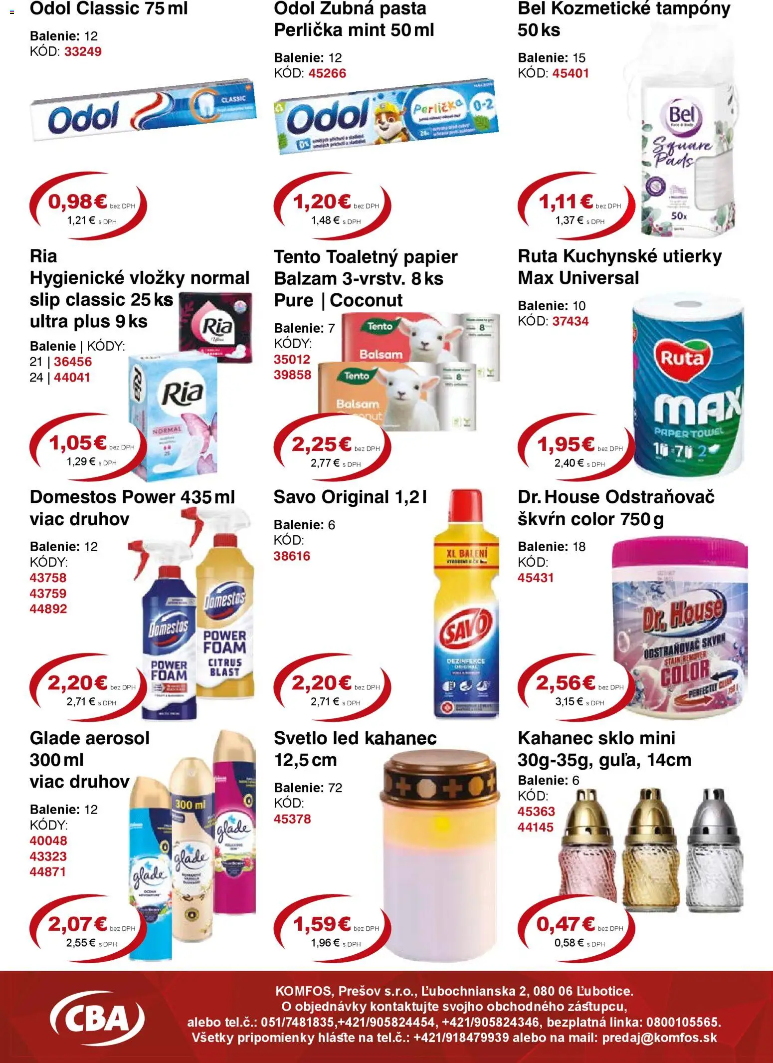 Nové CBA Komfos akcie – leták je platný od 23.10.2025 | Strana: 12 | Produkty: Svetlo, Led, Zubná pasta, Odstraňovač škvŕn