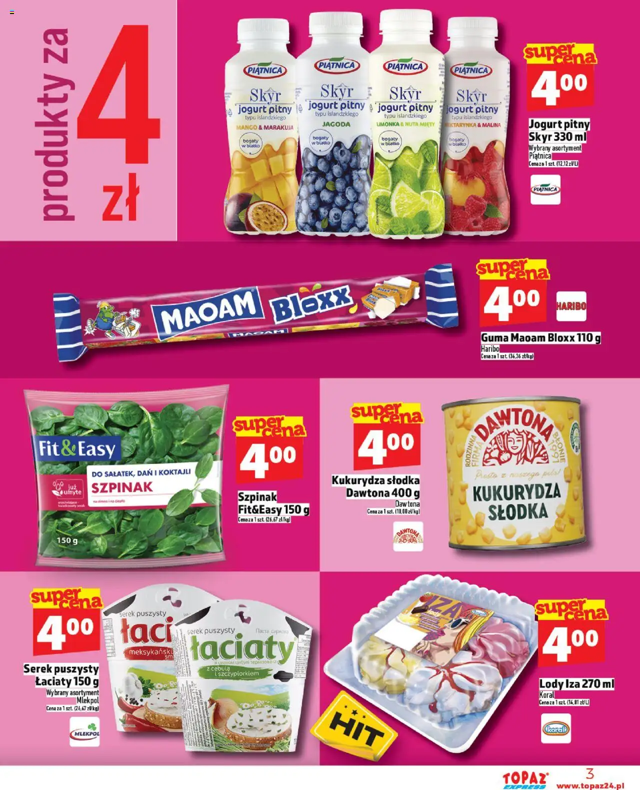 Topaz Gazetka - Express od 14.08.2025 | Strona: 3 | Produkty: Mango, Limonka, Kukurydza słodka, Lody