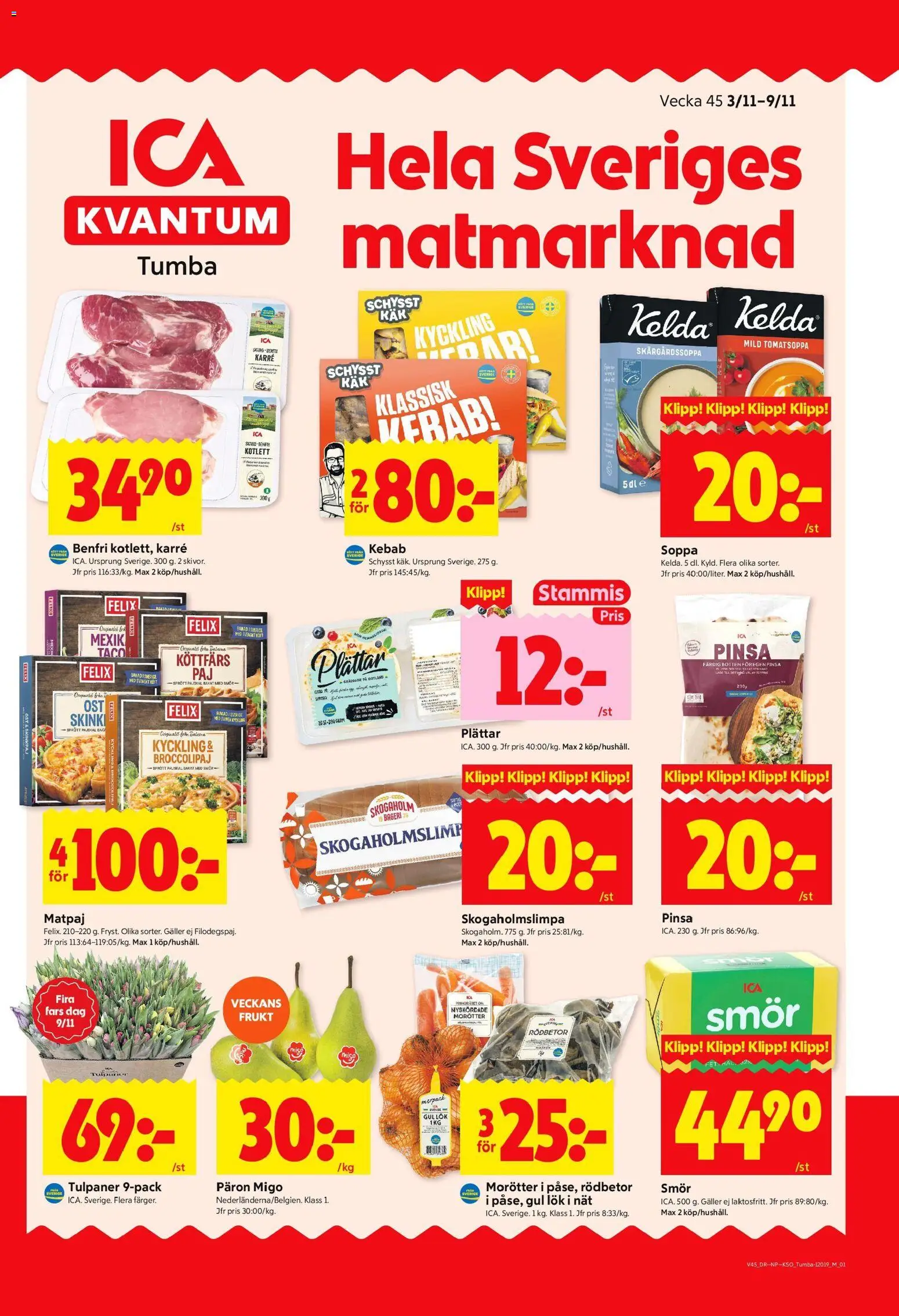 ICA Kvantum reklamblad aktuell från 03.11.2025 | Sida: 1 | Produkter: Galler, Smör, Ost, Gul lök