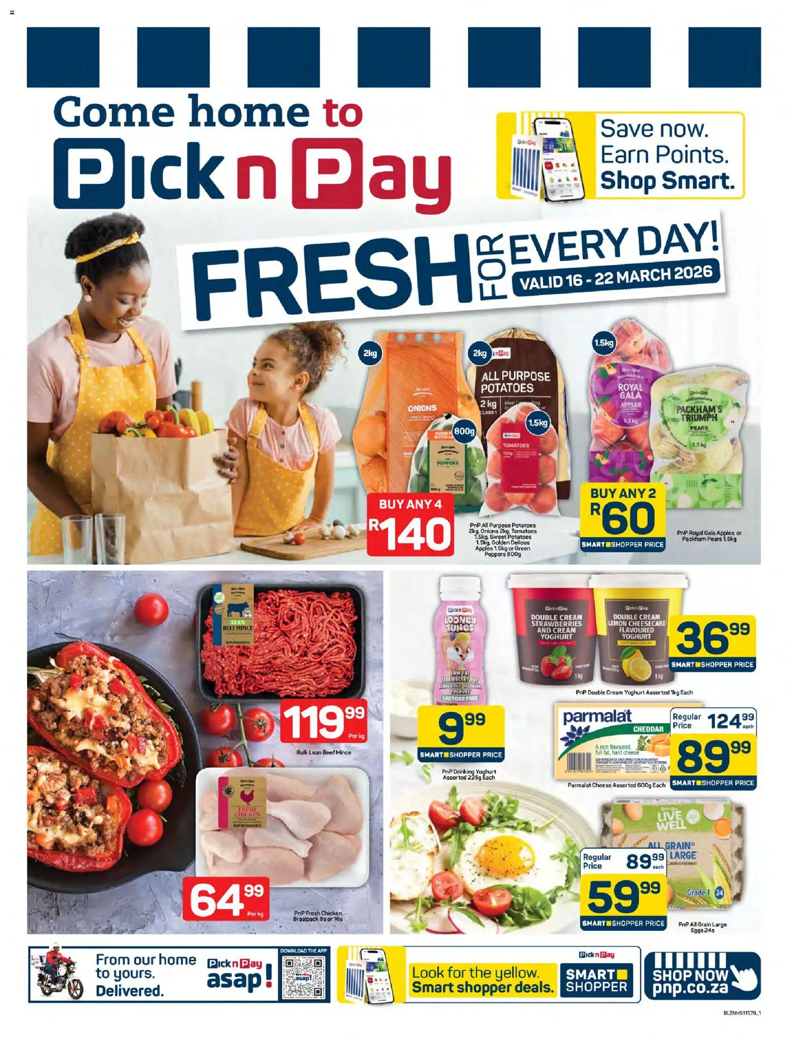 New Pick n Pay catalogue – valid from 16.03.2026 | Page: 1 | Products: Cheese, Chicken, Beef, Onions